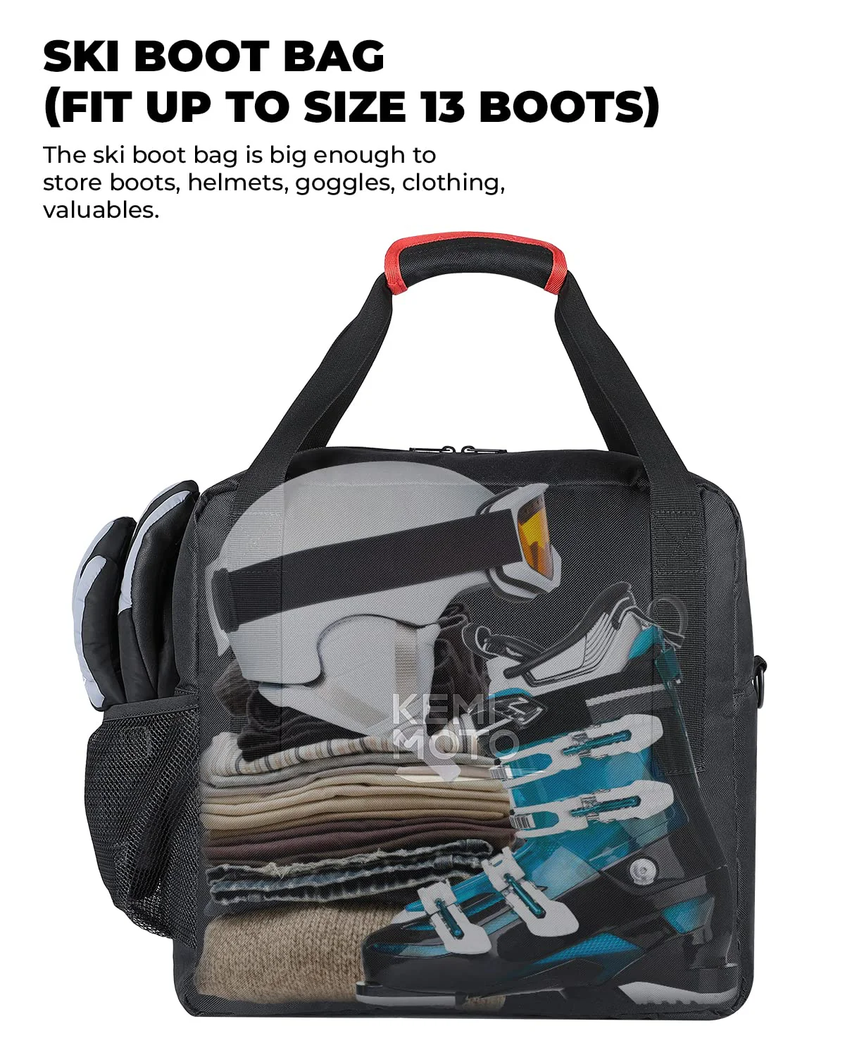 Ski Bag & Boot Bag Combo Fit Skis Up to 78.74 inches ( Red ) - Image 3