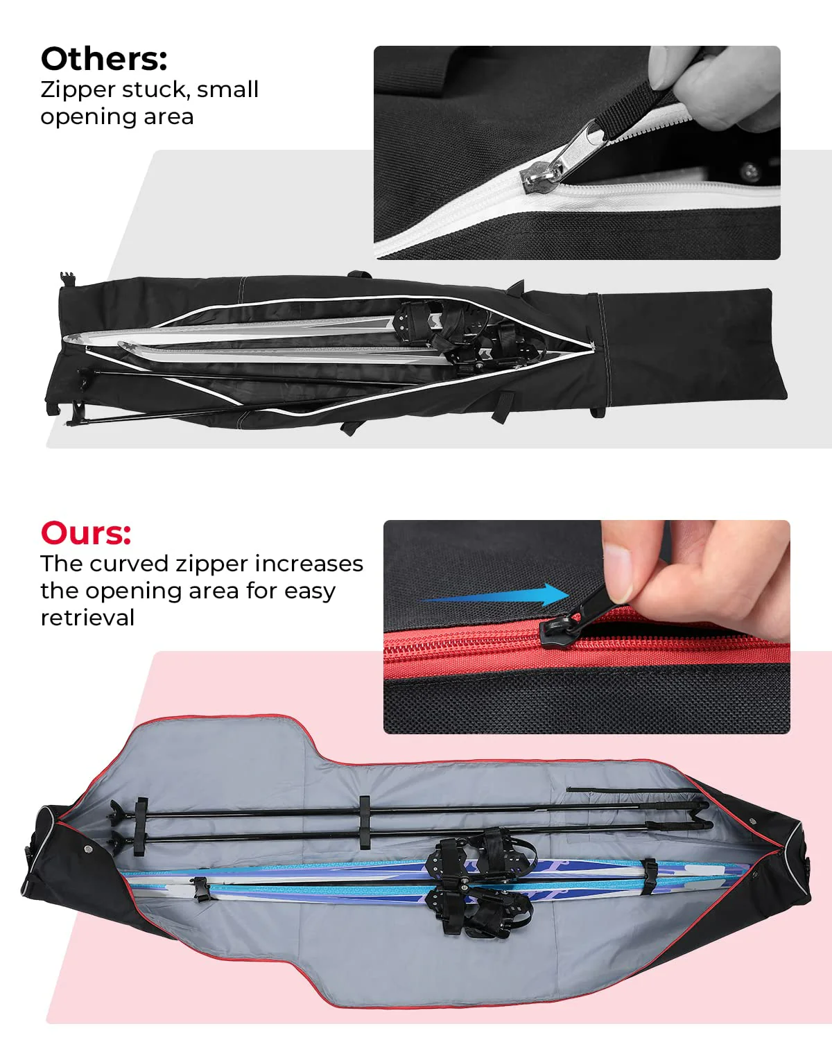 Ski Bag & Boot Bag Combo Fit Skis Up to 78.74 inches ( Red ) - Image 4