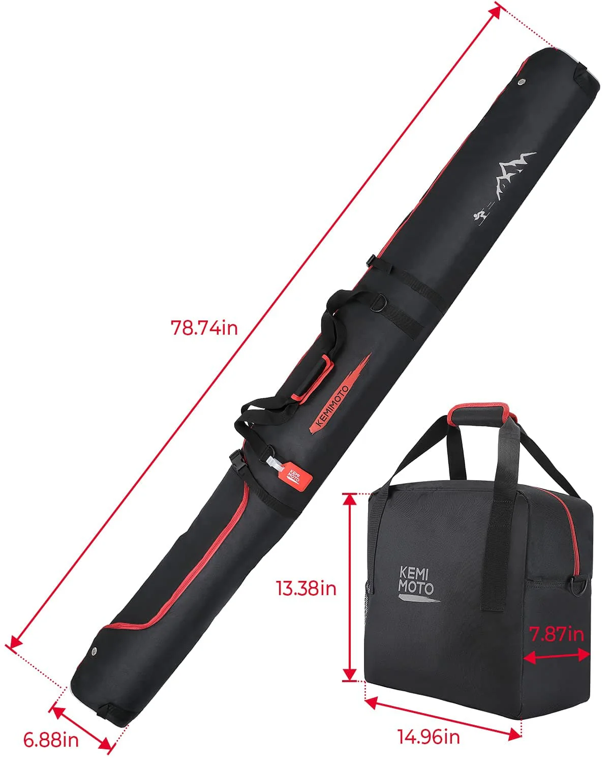 Ski Bag & Boot Bag Combo Fit Skis Up to 78.74 inches ( Red ) - Image 5