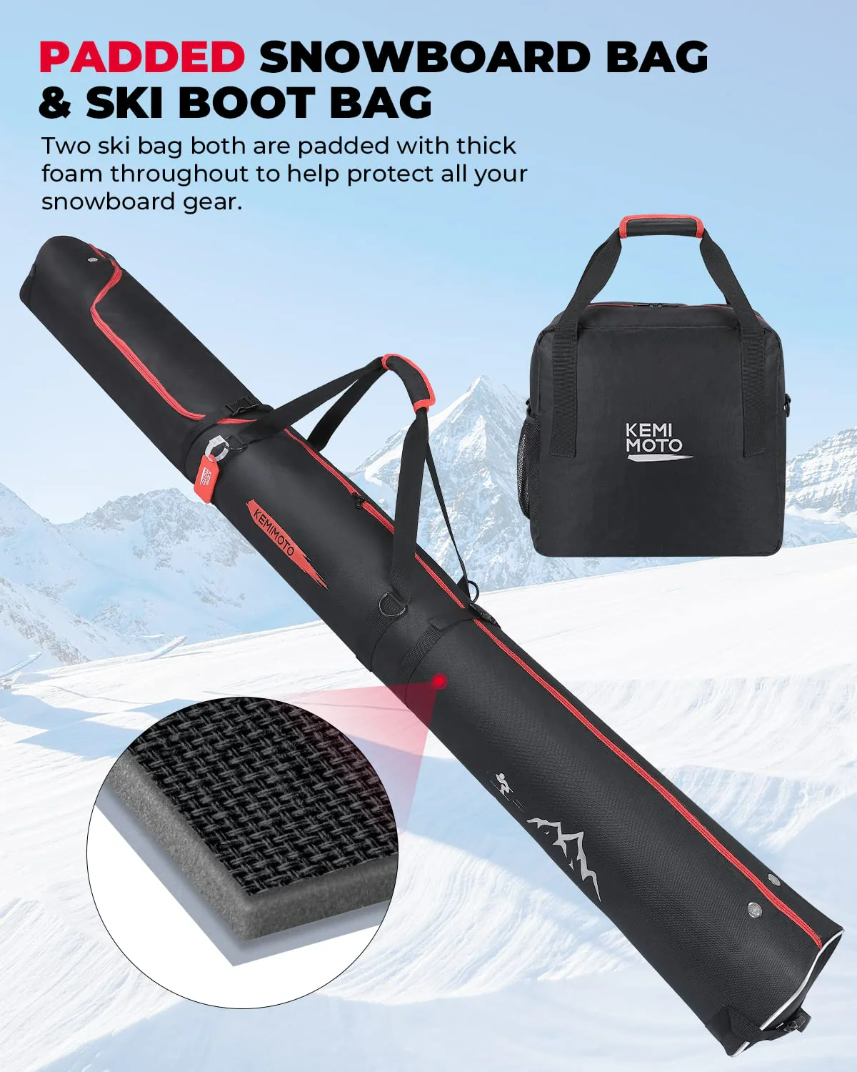 Ski Bag & Boot Bag Combo Fit Skis Up to 78.74 inches ( Red ) - Image 7
