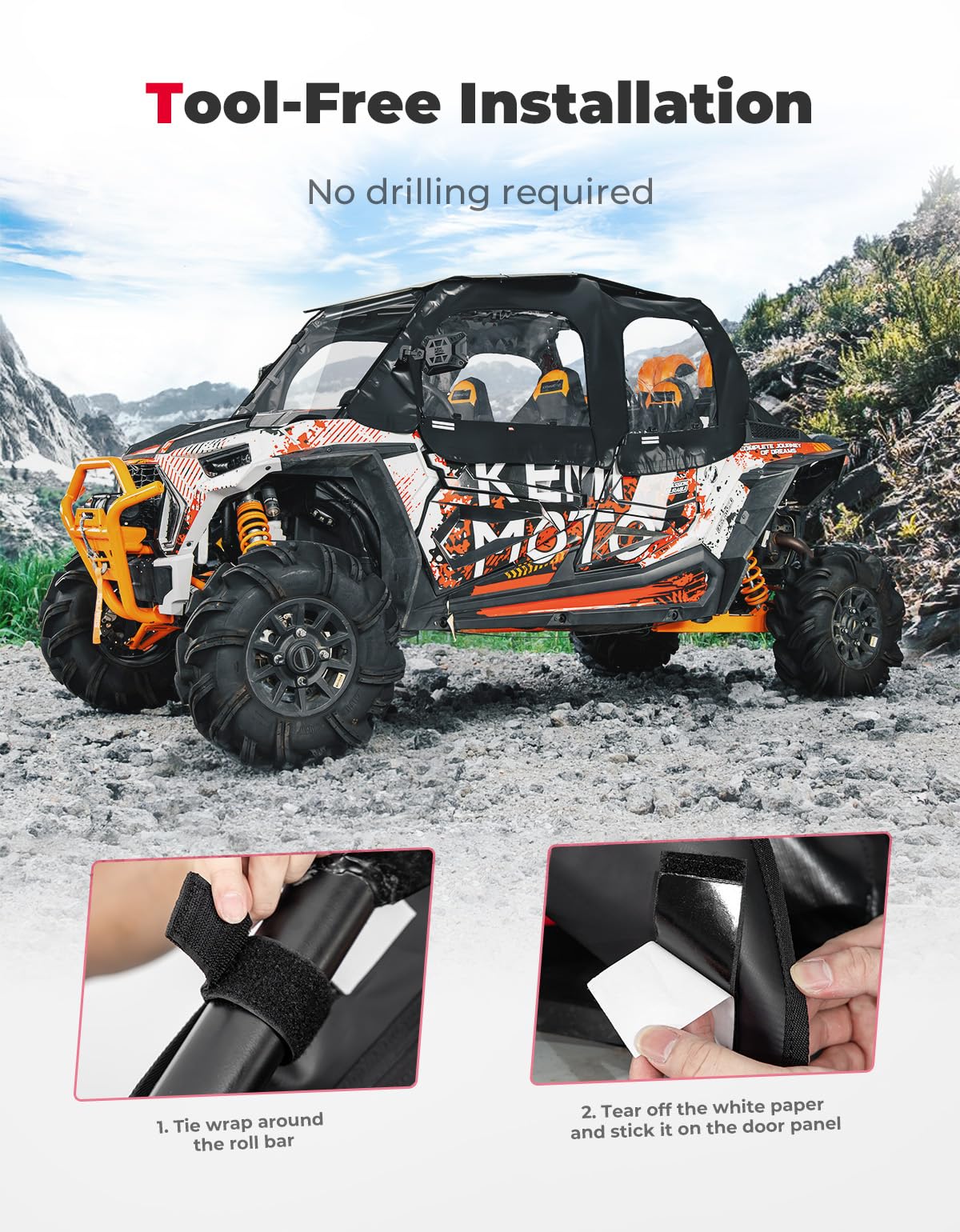 Soft Upper Door Cab Enclosure Set for Polaris RZR XP 4 1000 2014-2023 - Image 5