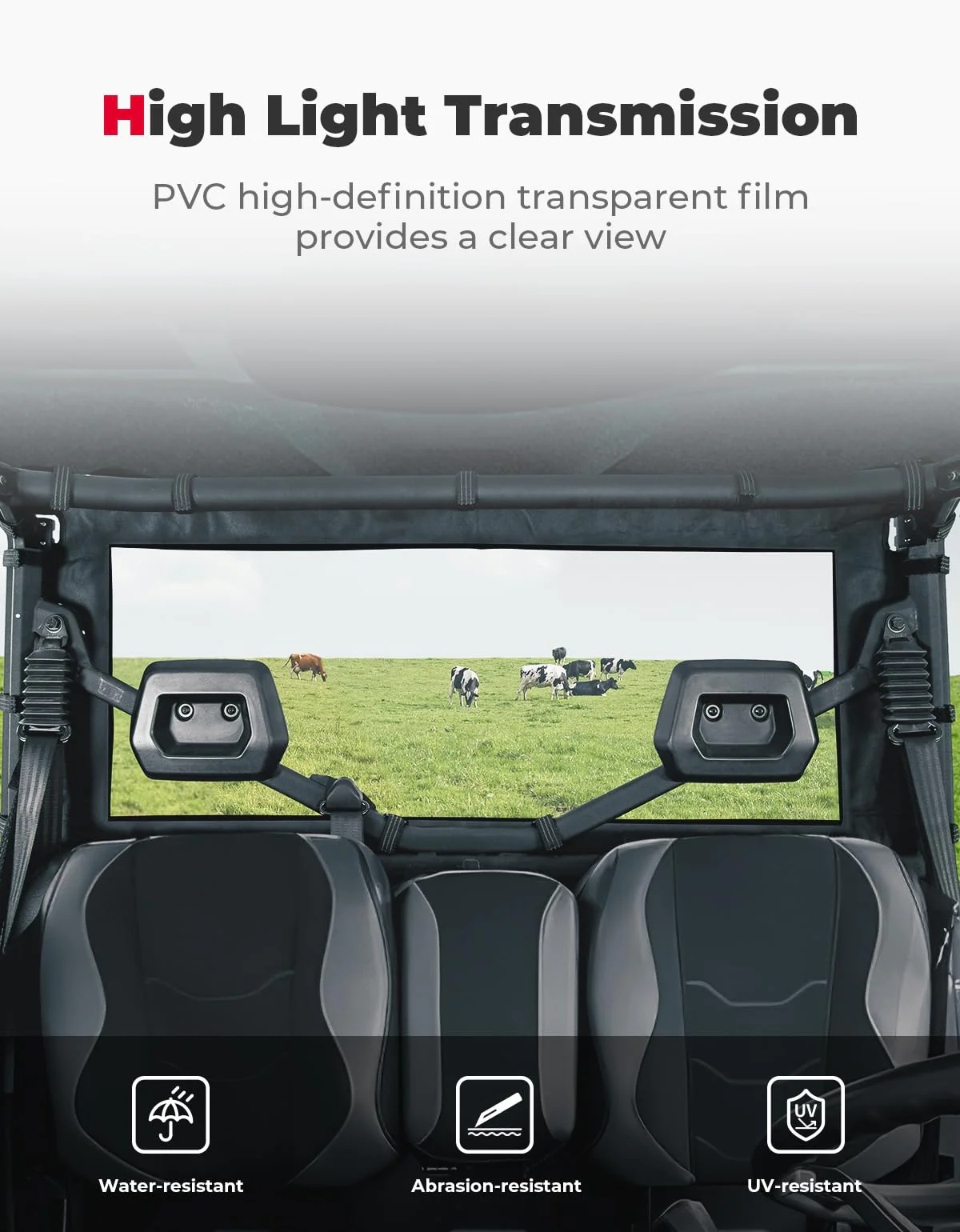 Fabric Soft Rear Windshield for Can-Am Defender HD10|9|8|7|5 - Image 3