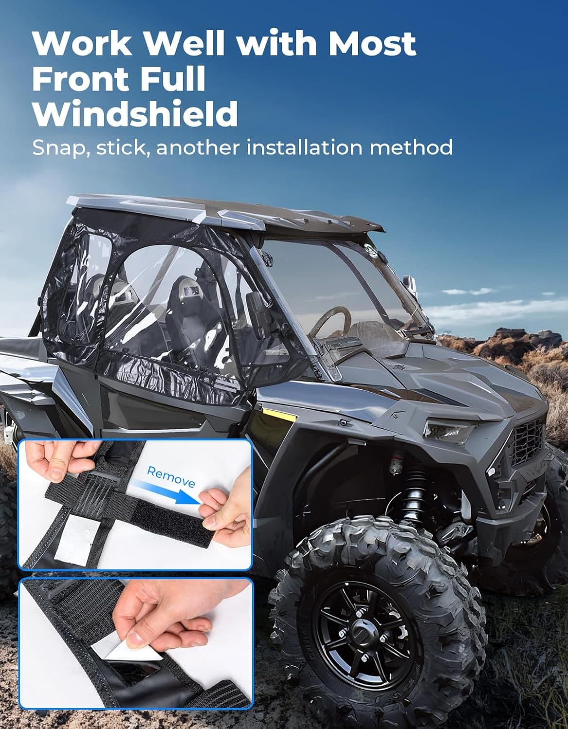 UTV Soft Upper Door Cab Enclosure Set for Polaris RZR XP 1000 / Turbo 2014-2023 - Image 6