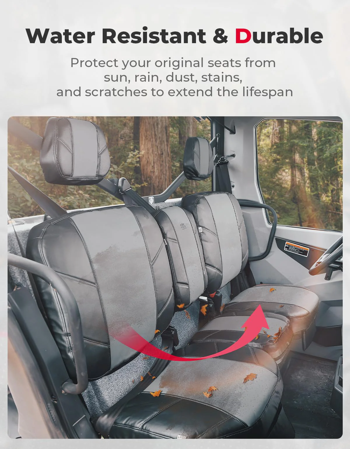Split Bench Seat Covers Leather for Can Am Defender HD10|9|8|7 - Image 3