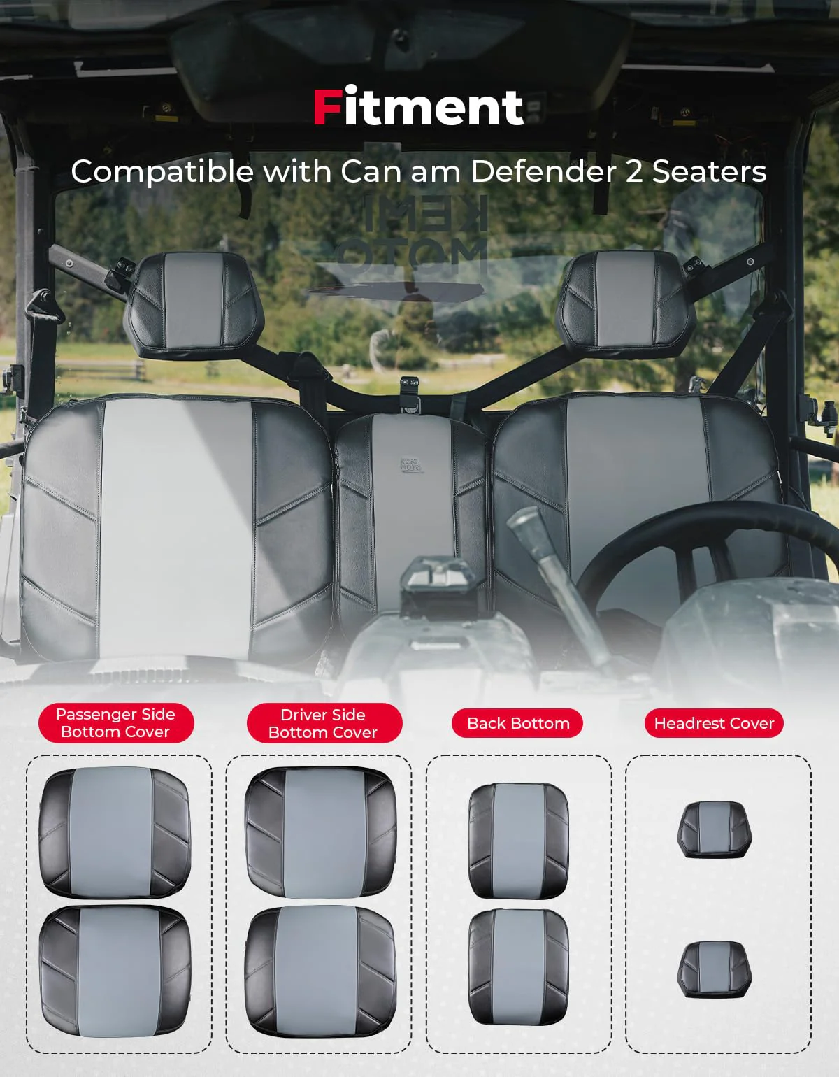 Split Bench Seat Covers Leather for Can Am Defender HD10|9|8|7 - Image 5
