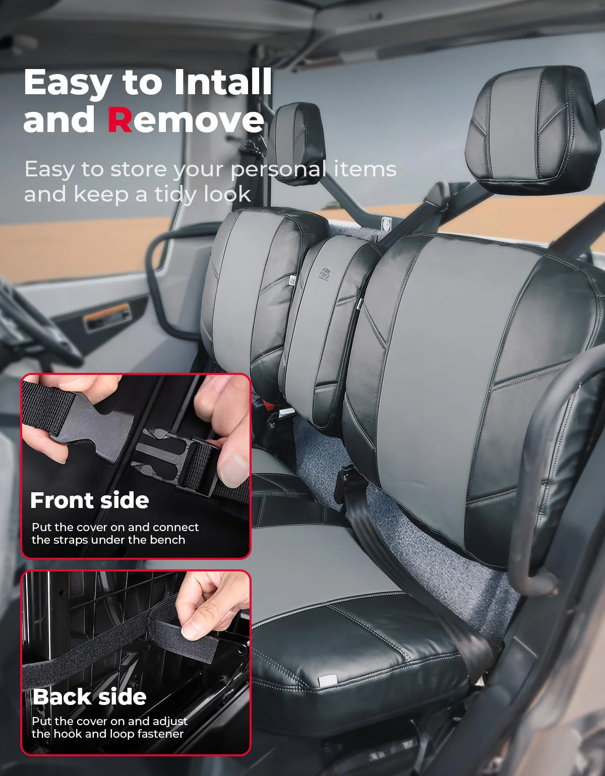 Split Bench Seat Covers Leather for Can Am Defender HD10|9|8|7 - Image 6