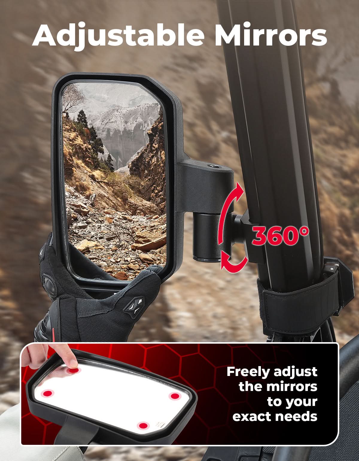 Spring Back UTV Side Mirrors for Polaris ,Can-Am, CFMOTO - Image 5