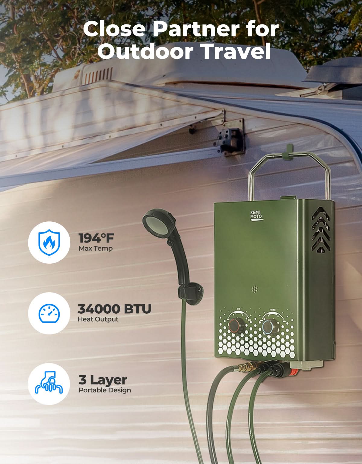 Tankless Water Heater, Outdoors 1.32GPM 5L - Image 2