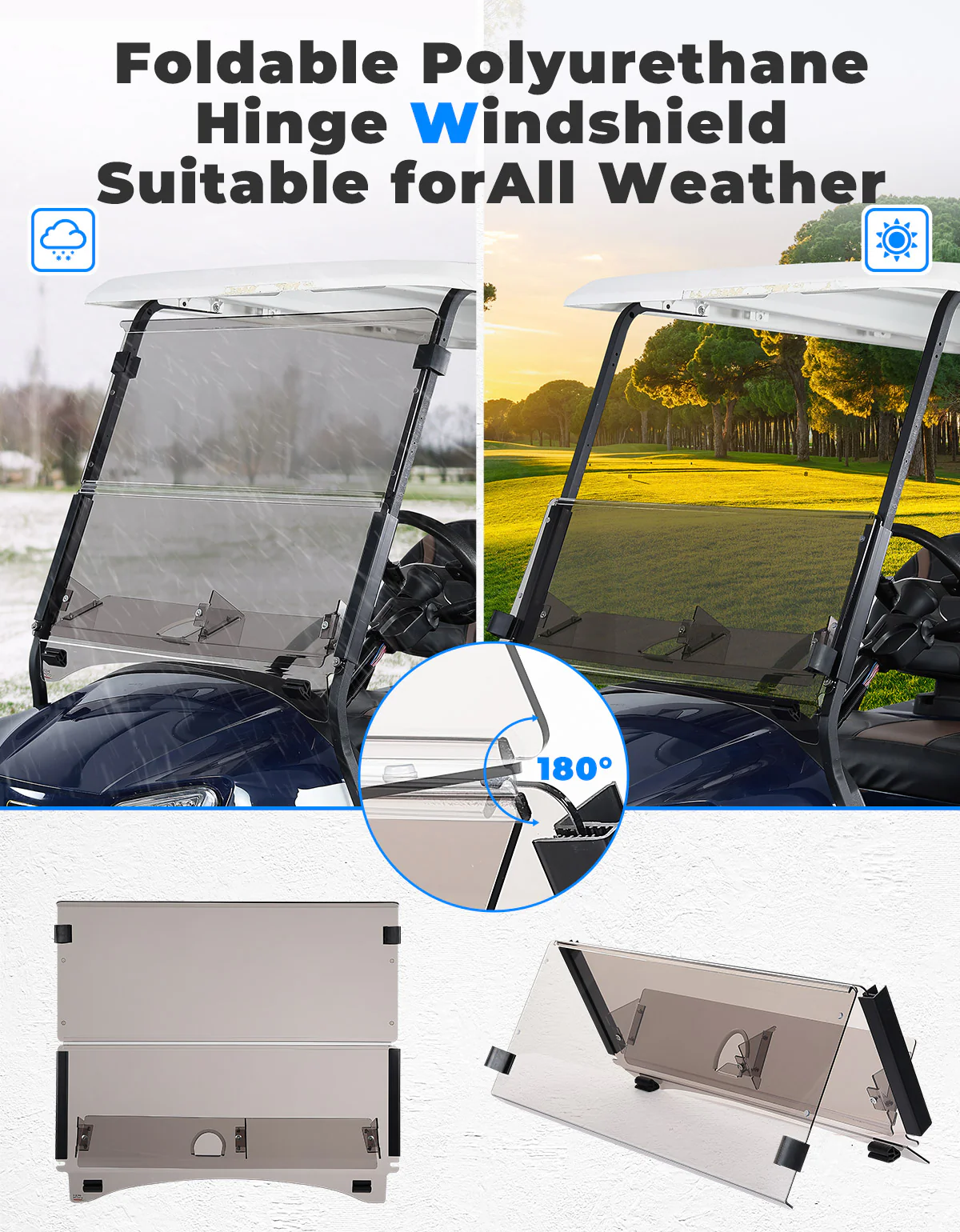 Tinted Foldable Windshield W/ Storage Basket for Club Car Precedent - Image 4