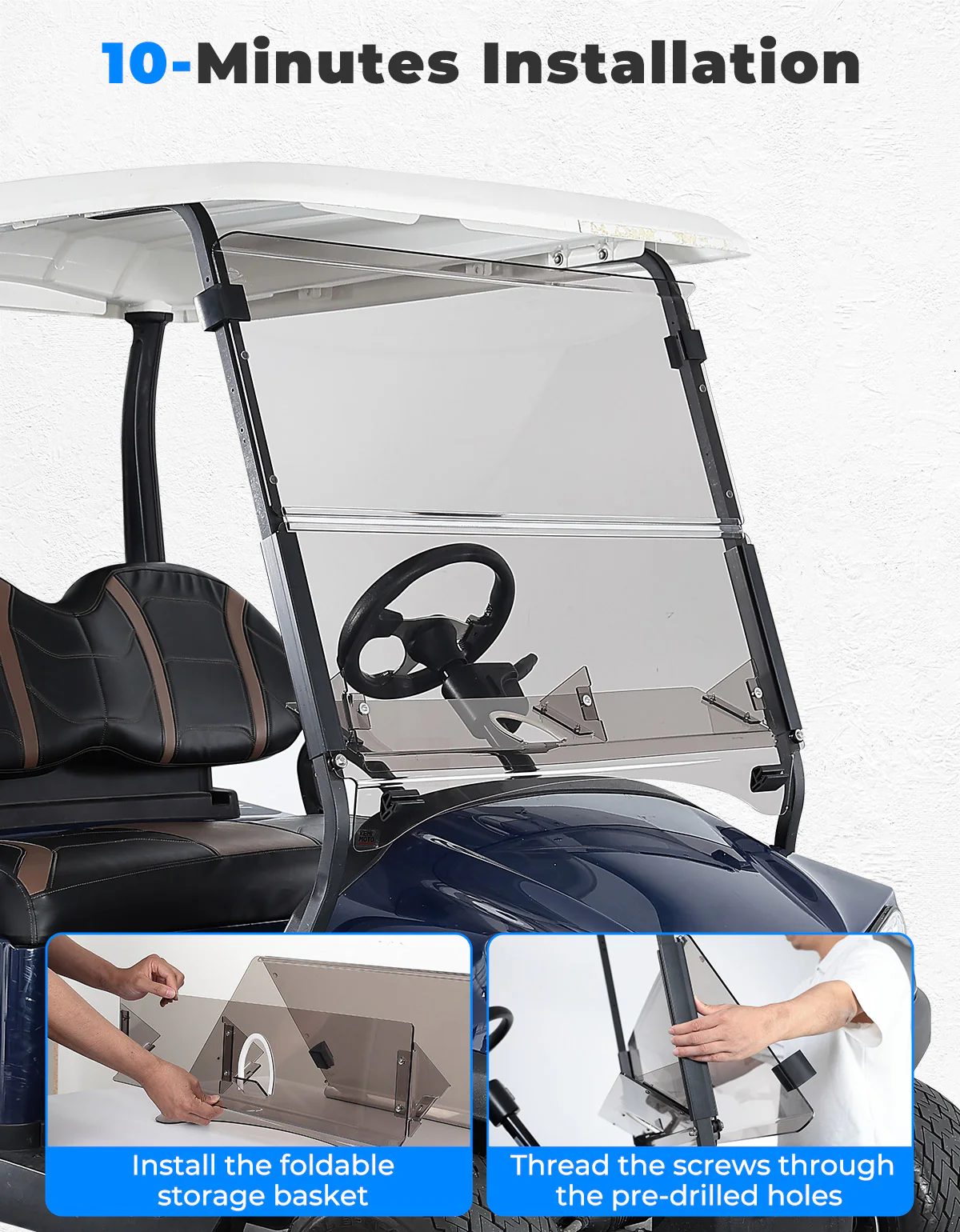 Tinted Foldable Windshield W/ Storage Basket for Club Car Precedent - Image 5