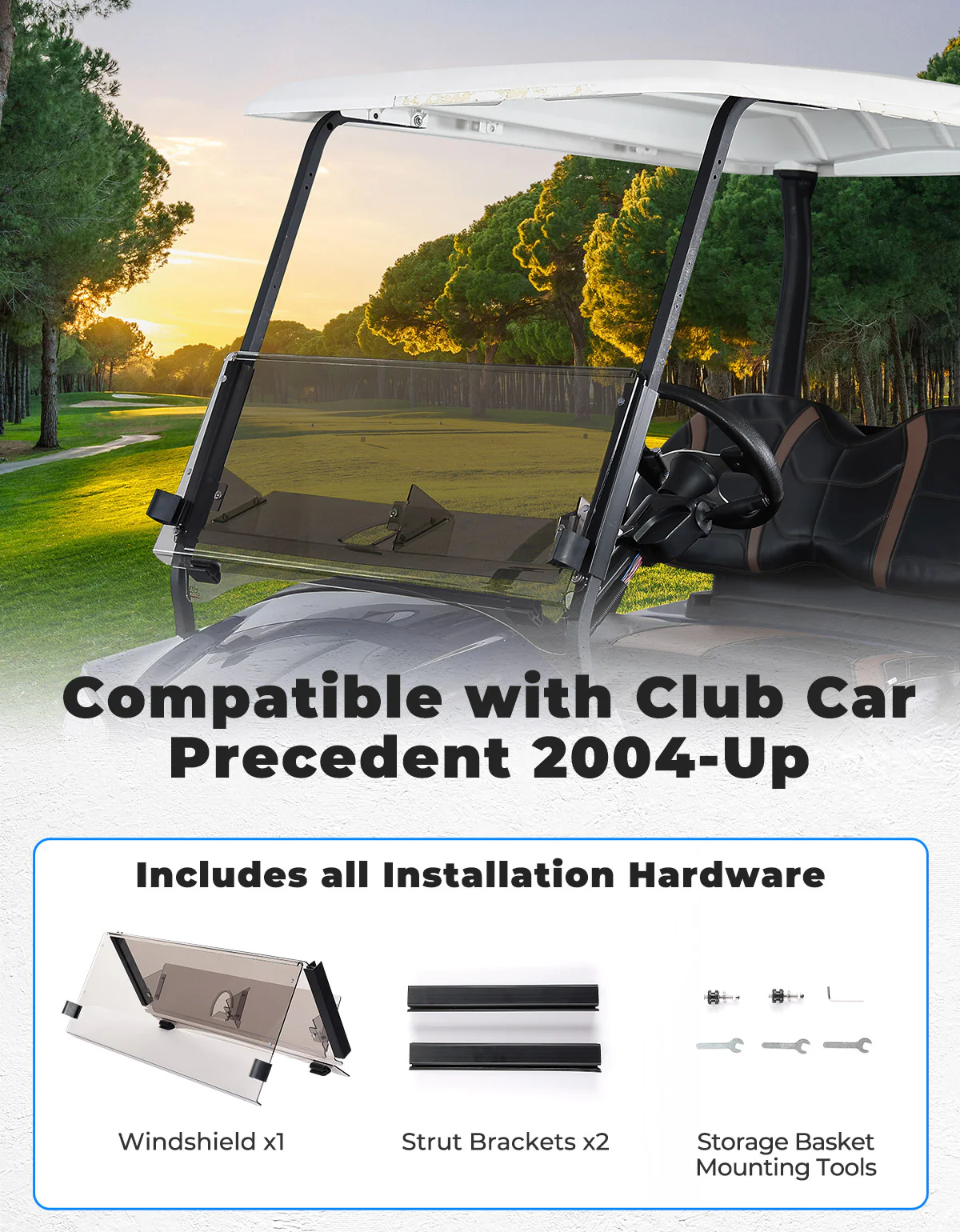 Tinted Foldable Windshield W/ Storage Basket for Club Car Precedent - Image 6