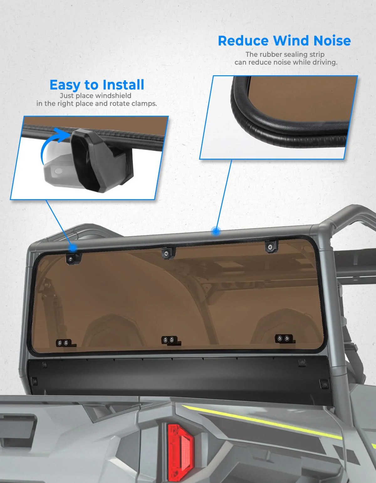 Tinted Rear Hard Windshield for Polaris General 1000/4/XP 1000/4 2016-2026 - Image 3