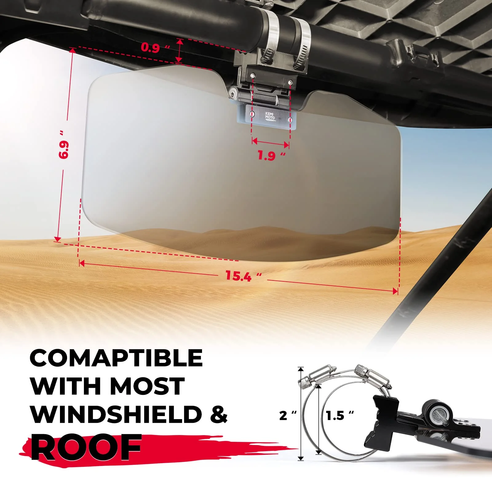 UTV Sun Visor Fit 1.5-2 in Roll Bars UTV Side X Side with Windshield - Image 2
