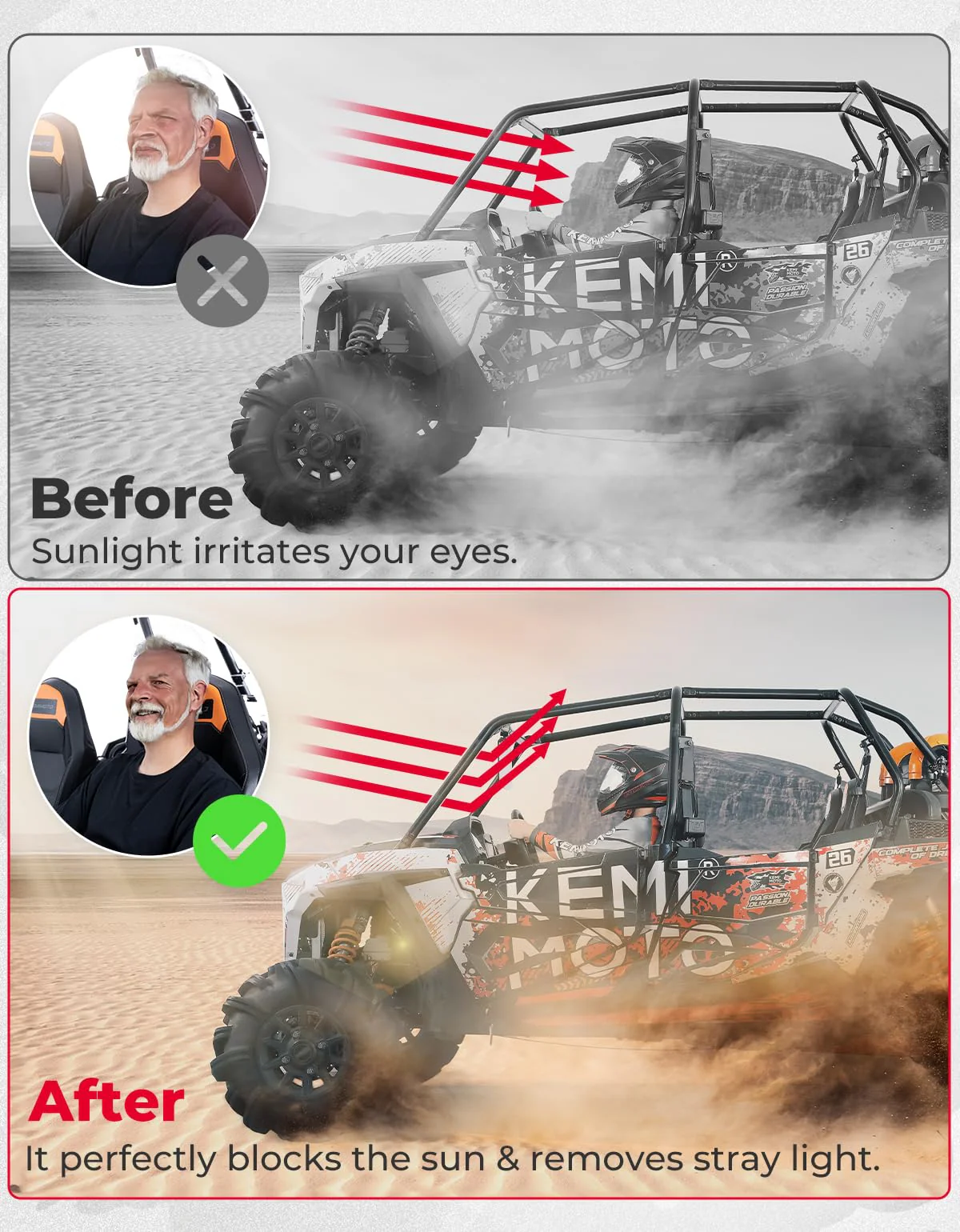 UTV Sun Visor Fit 1.5-2 in Roll Bars UTV Side X Side with Windshield - Image 4
