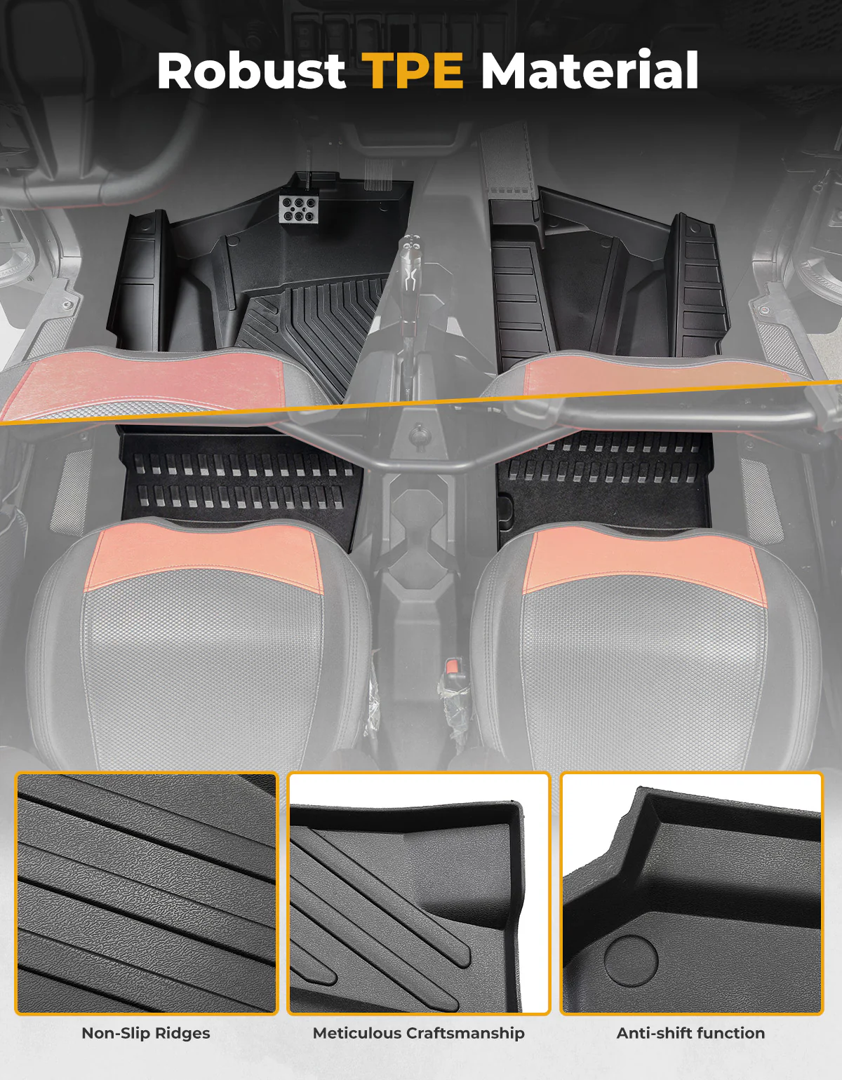 TPE Non-Slip Floor Mats 4PCS for 2024/2025 Polaris RZR XP 4 1000 - Image 2
