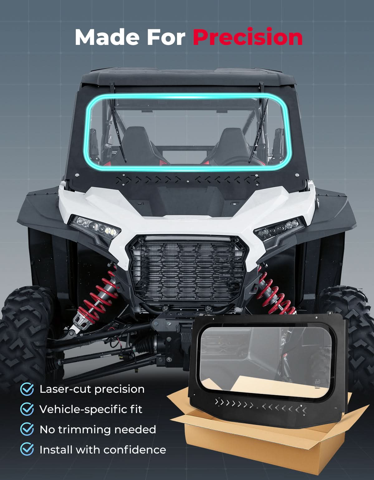Full Front Glass Windshield with 2 Manual Wipers for Polaris RZR XP - Image 4