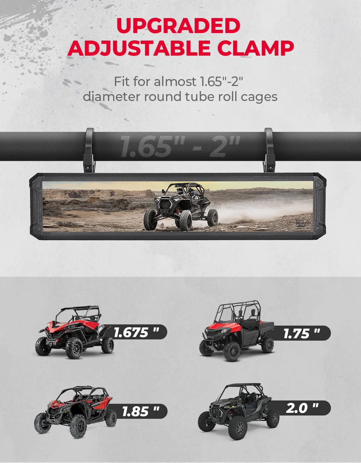 UTV Rear View Mirror with 1.65"-2" Sturdy Gear Clamp - Image 2