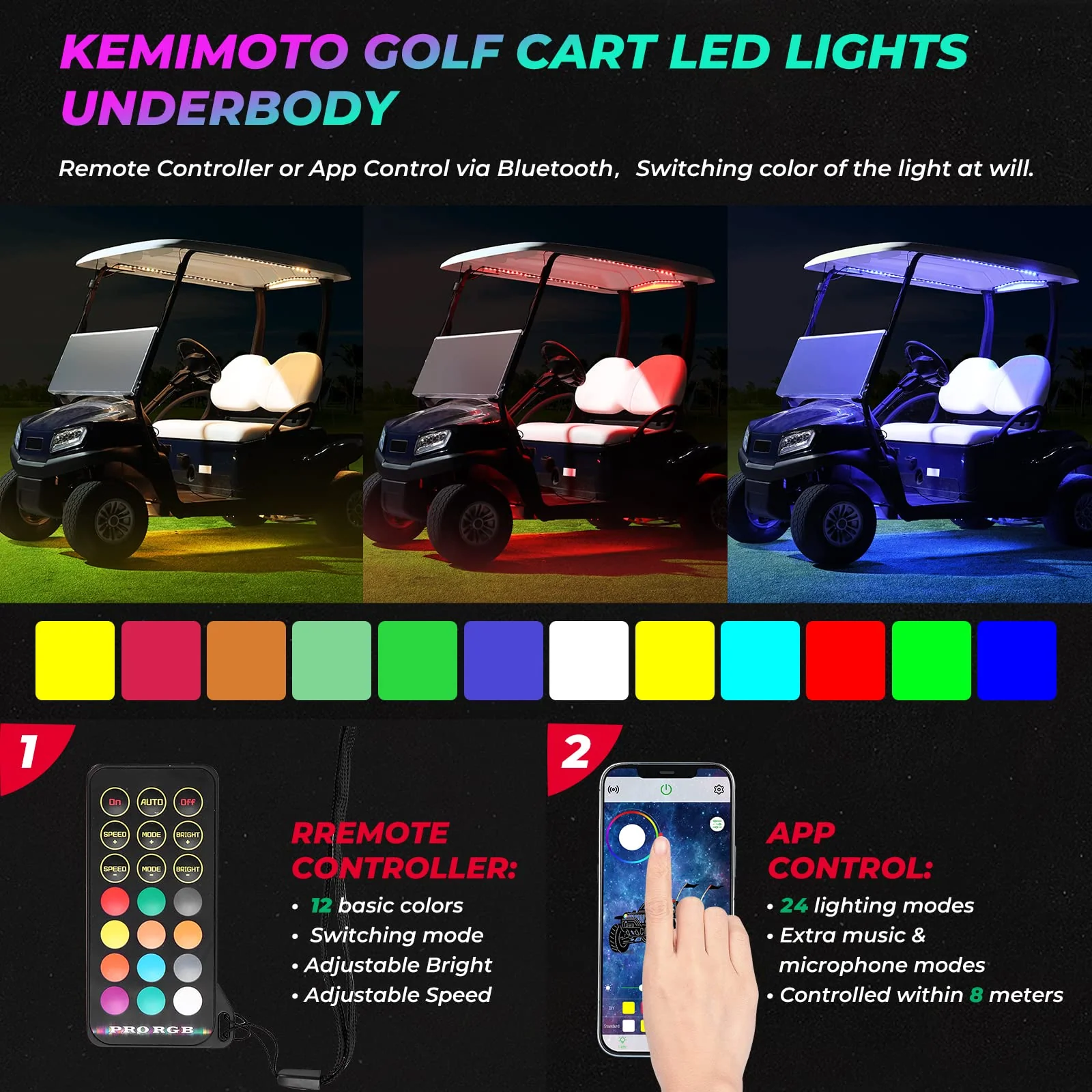 Golf Cart Million Colors Underglow LED Light Kit 12V 12PCS - Image 4