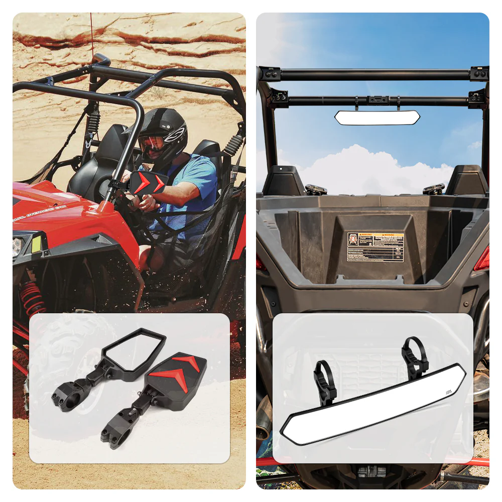 Universal Color Side Rear View Mirrors and Rear View Mirror For 1.75"-2'' UTV Roll Bar - Image 4