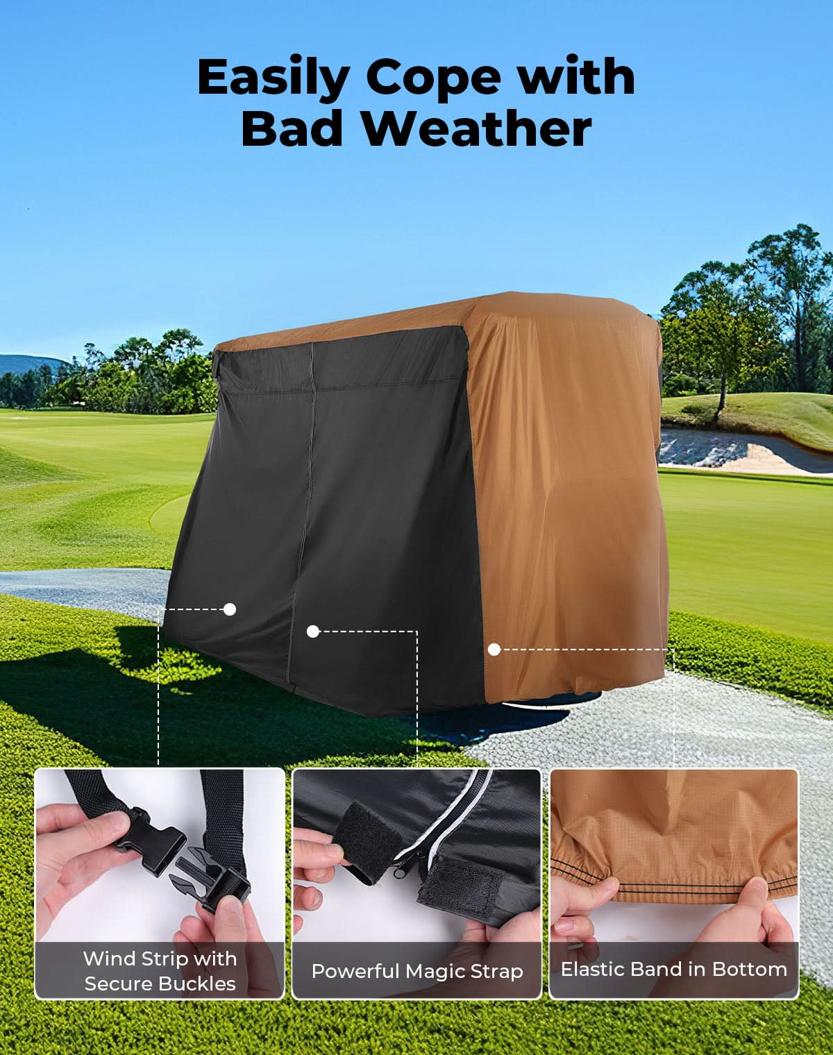 Universal Golf Cart Cover for 2-4 Seats with Storage Bag - Image 6