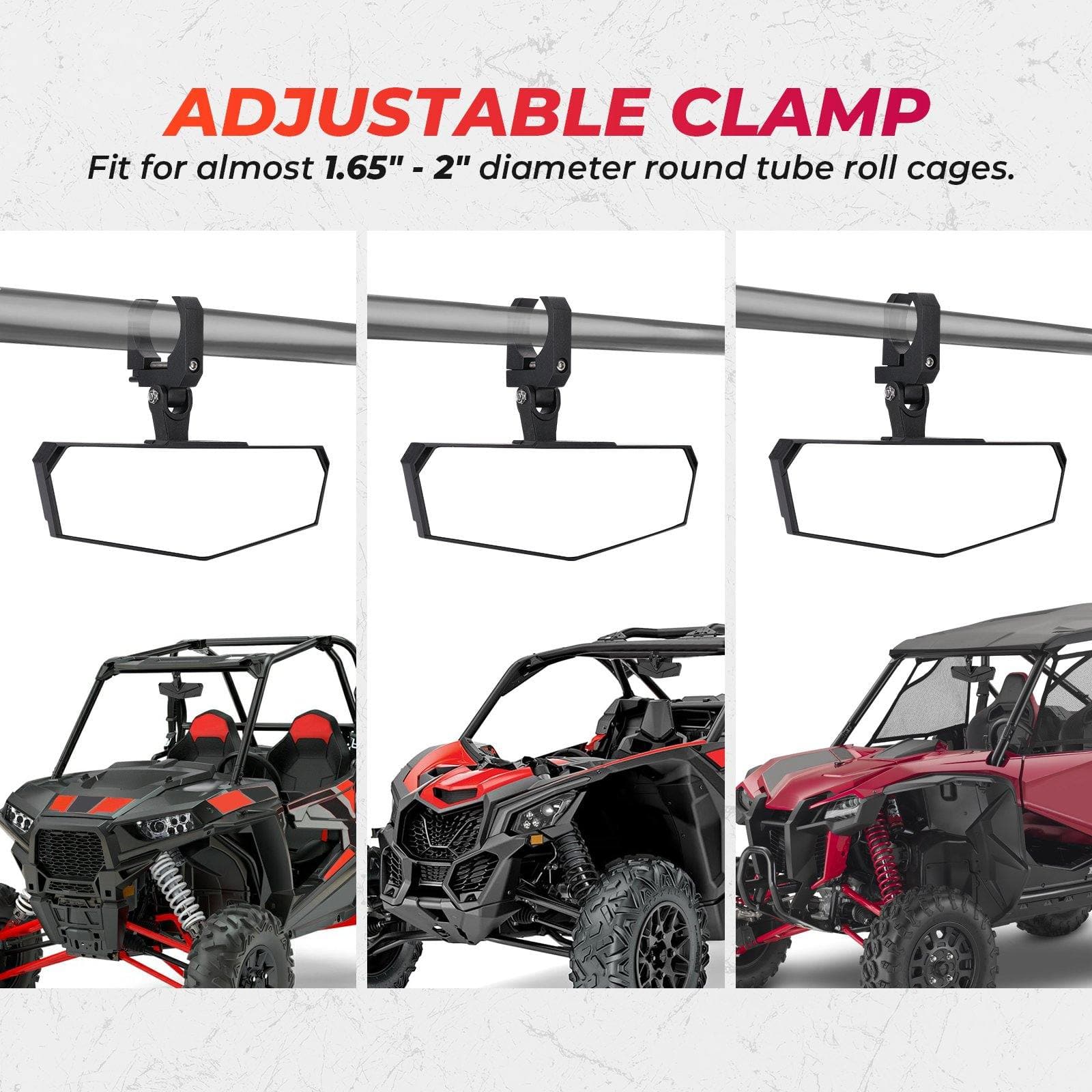 1.5-2" Rear view Mirror for Polaris RZR/Pioneer/Talon/ X3/ CFMOTO/Kawasaki - Image 2