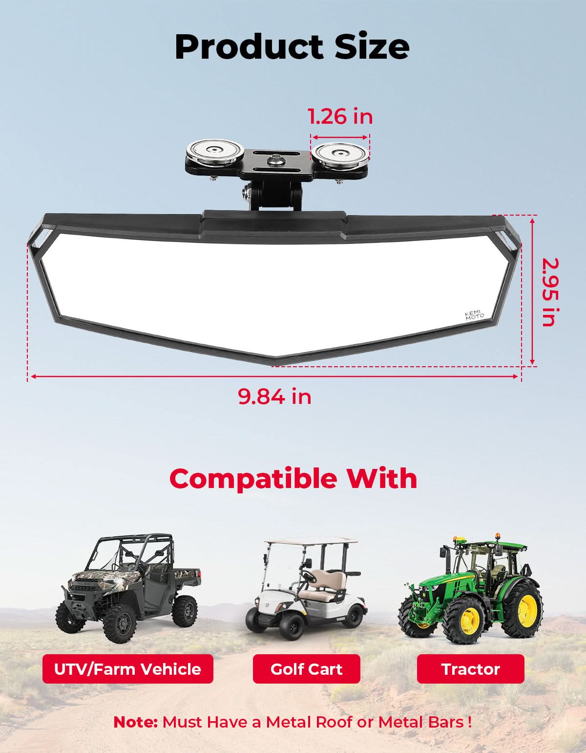 Universal Magnetic Rear View Mirror for Golf Cart, UTV & Truck - Image 7
