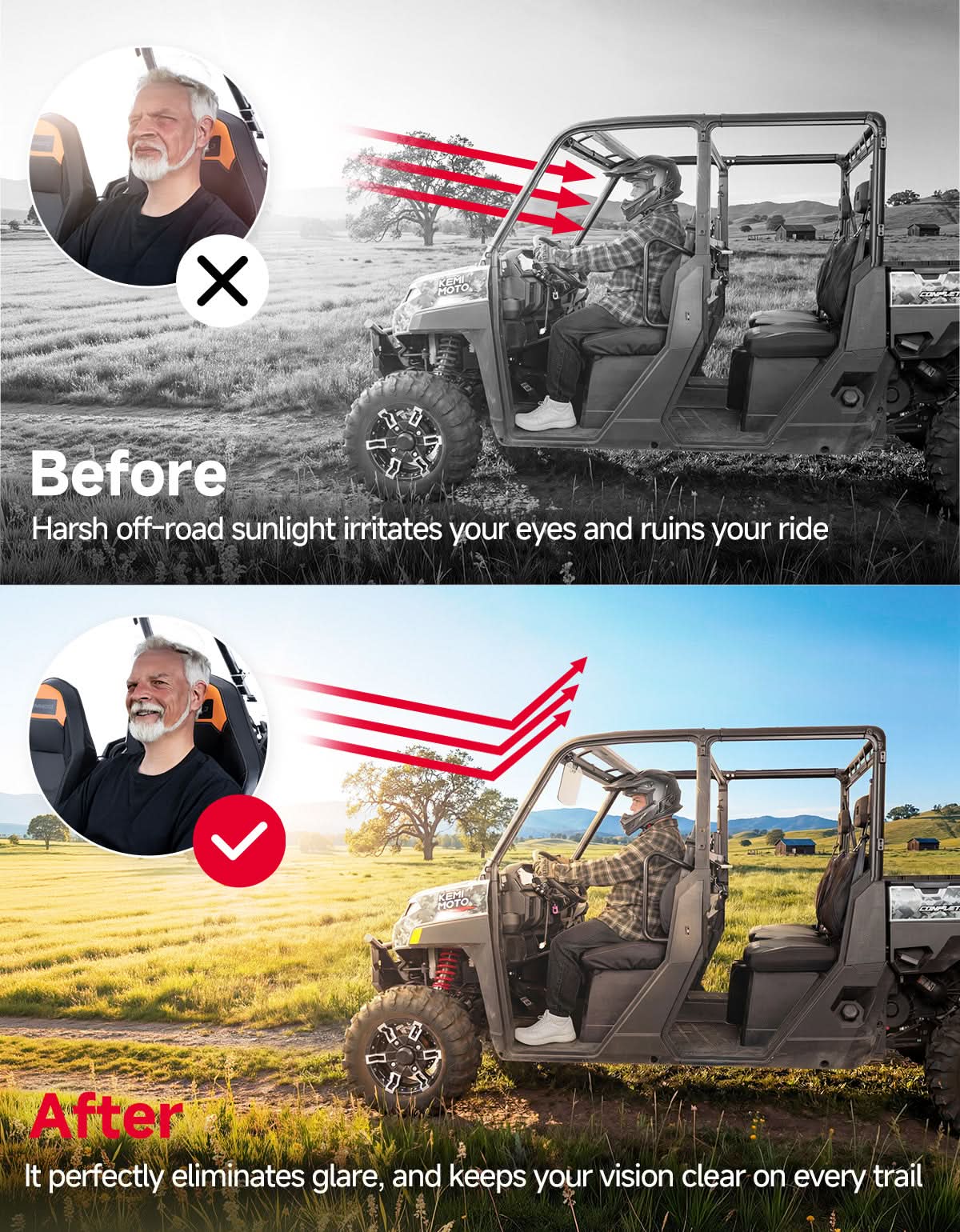 Universal Magnetic Sun Visor for UTV with Pro-Fit Bar or Metal Roof(2PC) - Image 3