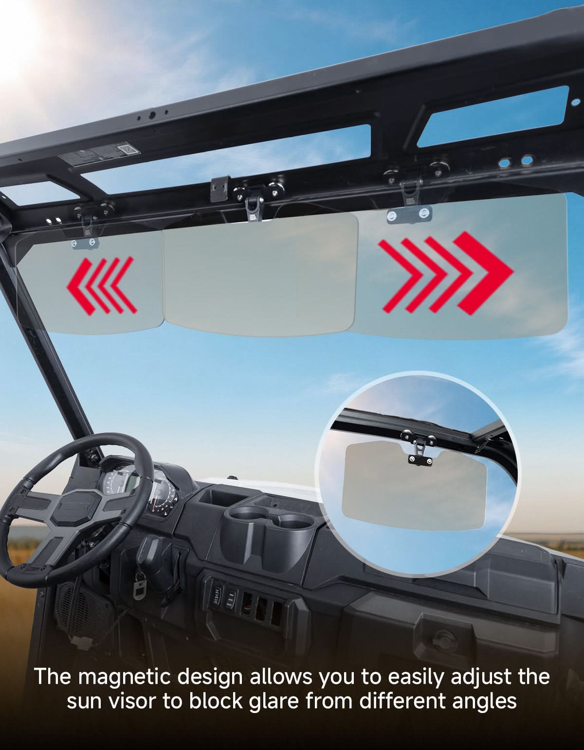 Universal Magnetic Sun Visor for UTV with Pro-Fit Bar or Metal Roof(2PC) - Image 4
