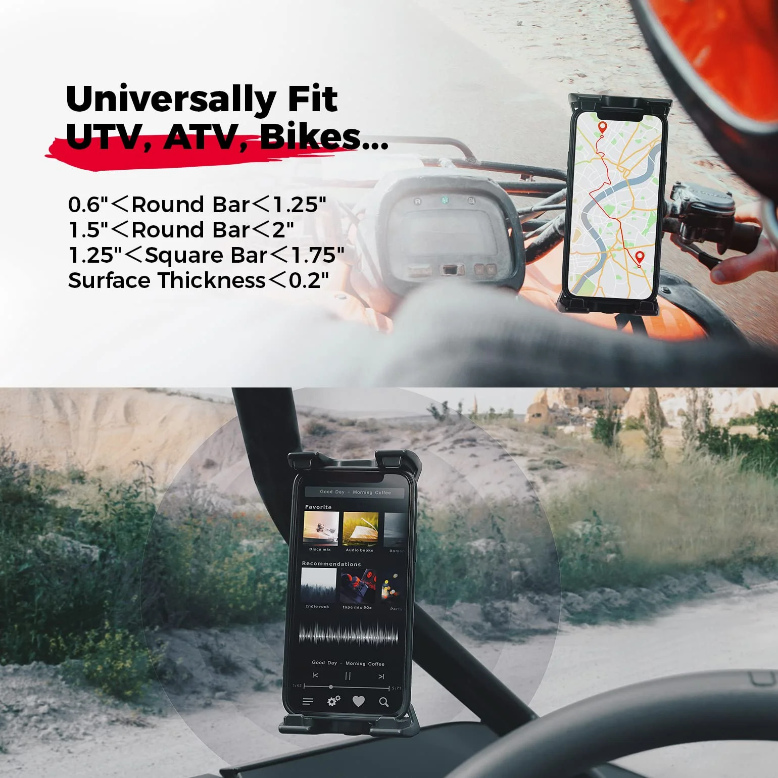 Universal Phone Holder for 0.6-1.25"/1.5-1.75" Roll Bar - Image 6