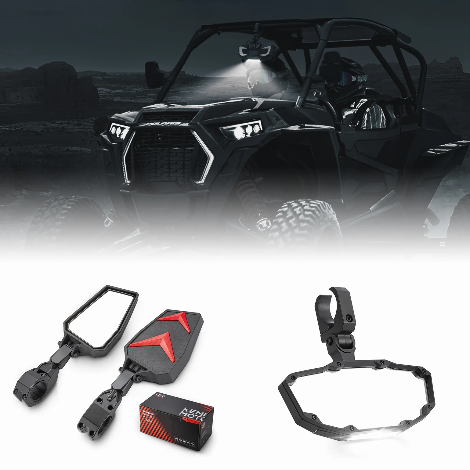 Universal Side Rear View Mirrors and Center Mirror Fit 1.75“ - 2" Round Roll bars - Image 4