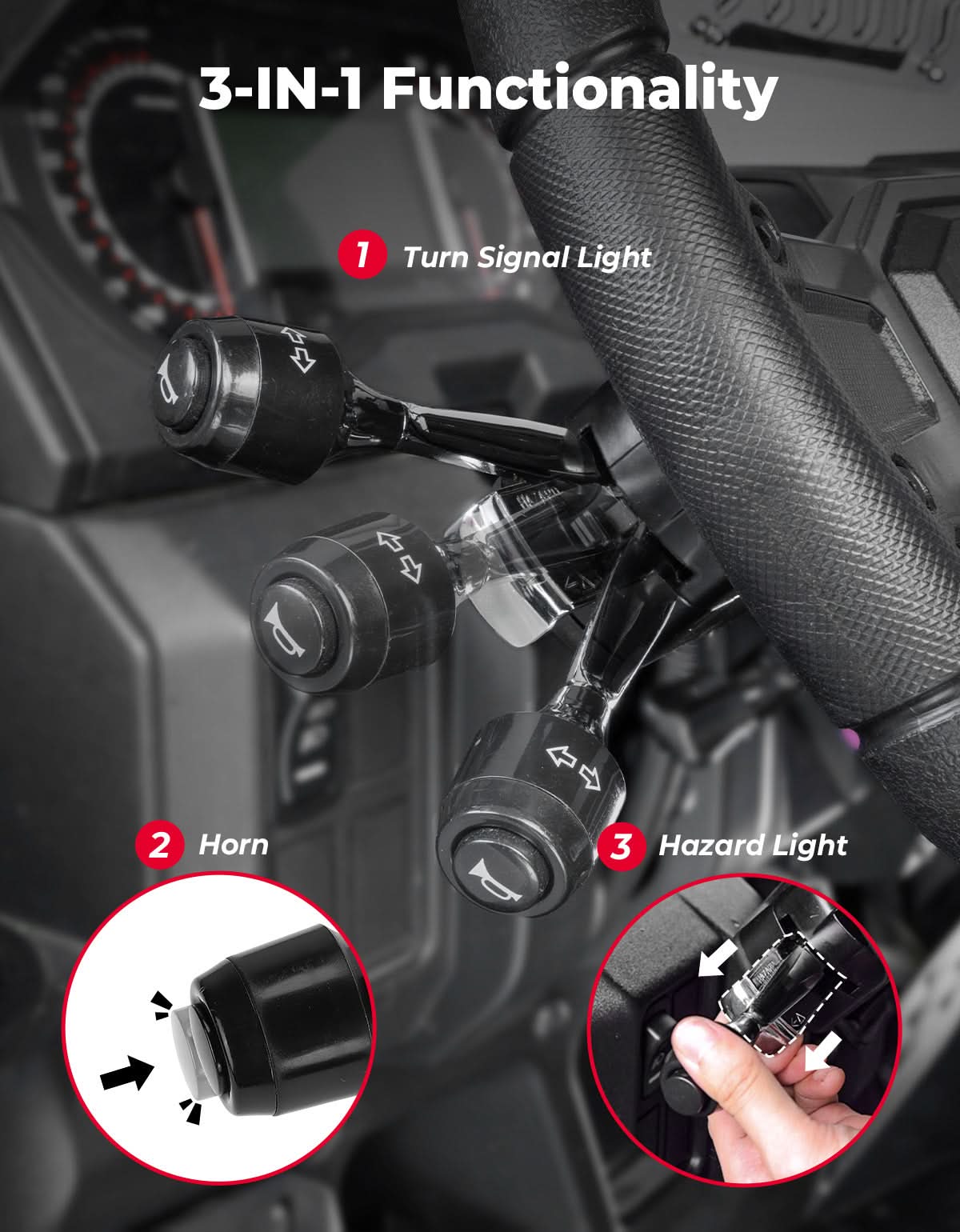 Universal Turn Signal Levers with 110D Horn, DC10-48V 10A for Polaris, Can-Am, Golf Cart, Teryx, CFMOTO - Image 2