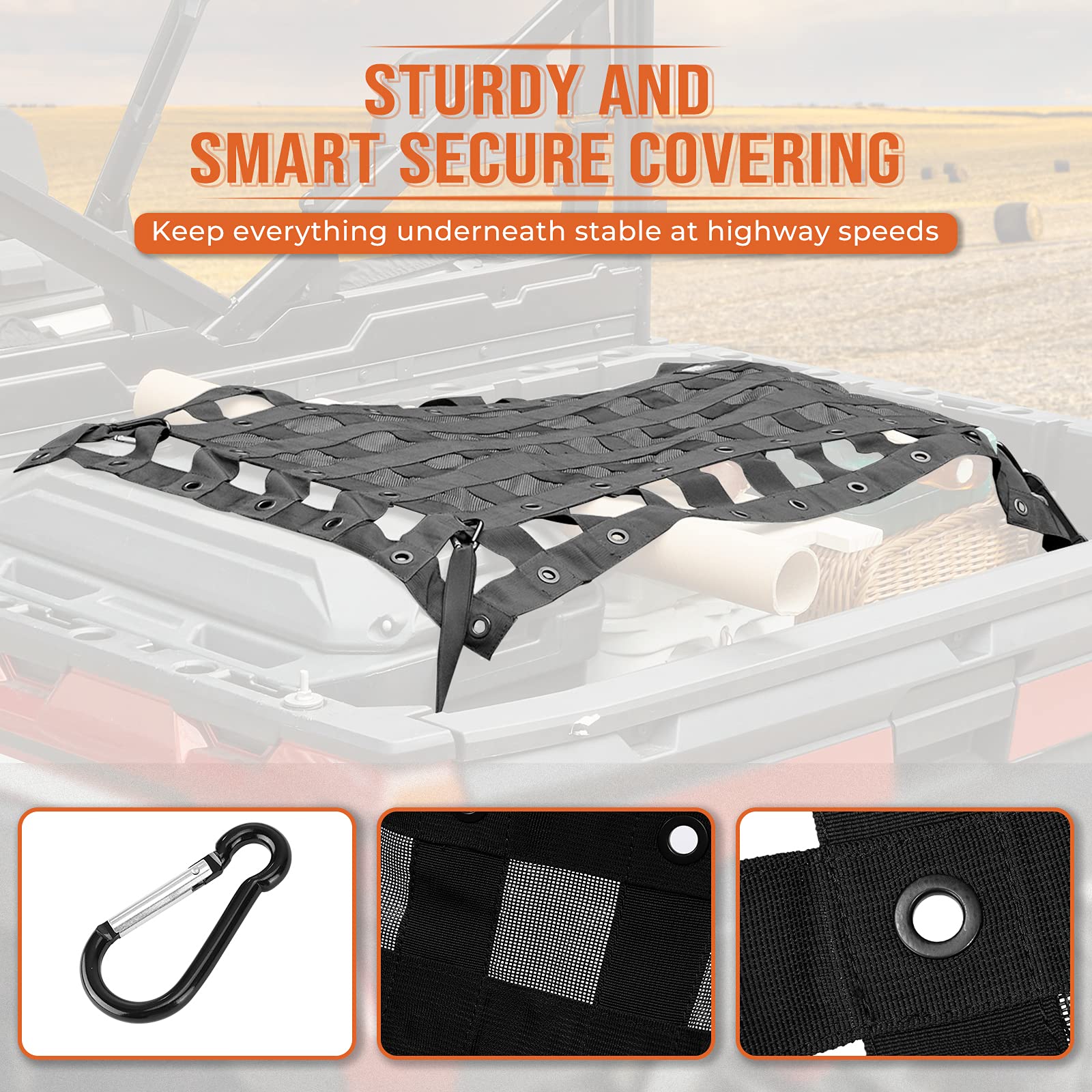 Heavy Duty UTV Bed Cargo Net for Polaris Ranger, Can-Am - Image 3