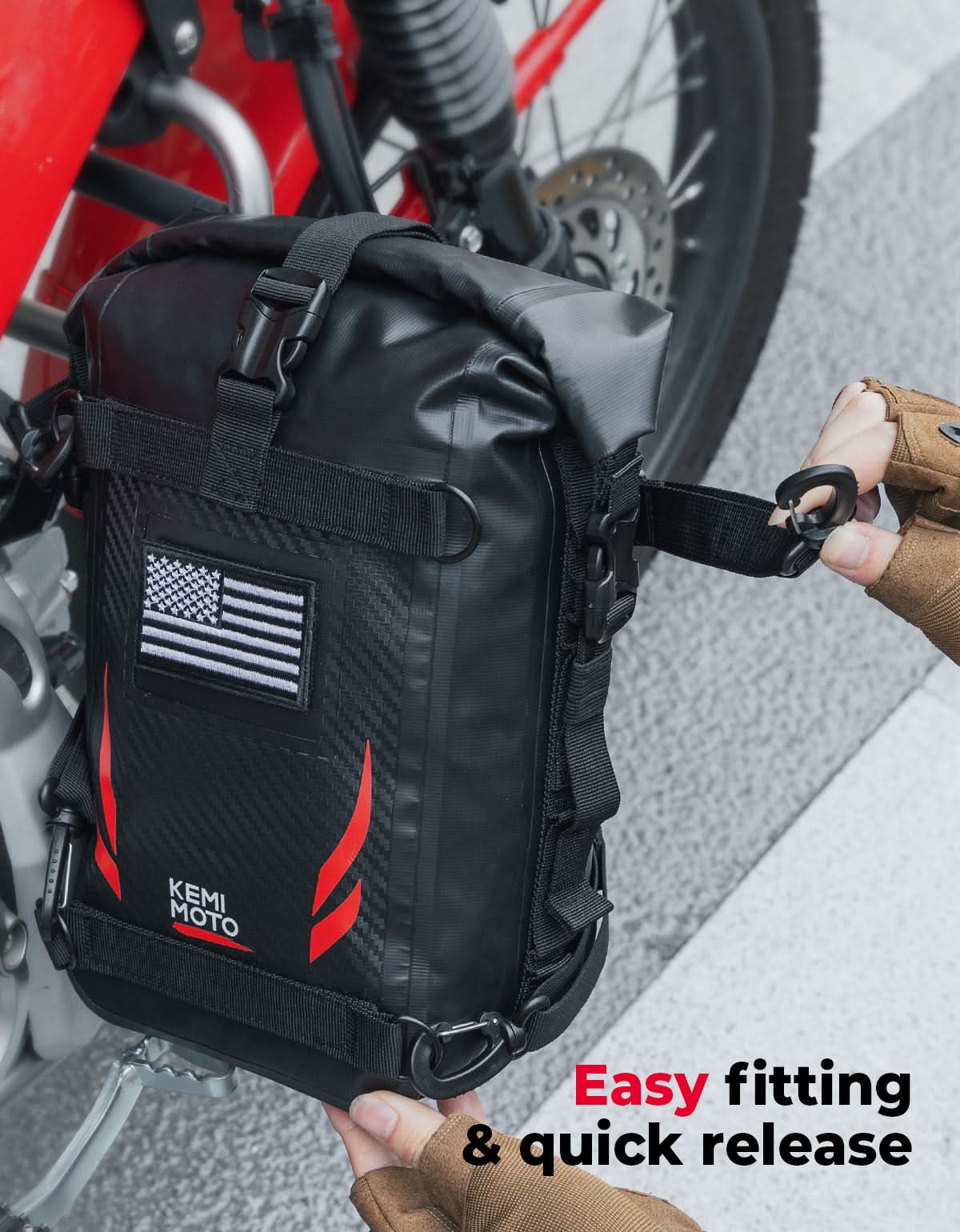 Universal Waterproof Motorcycle Tail Bag, 6.5L Red - Image 4