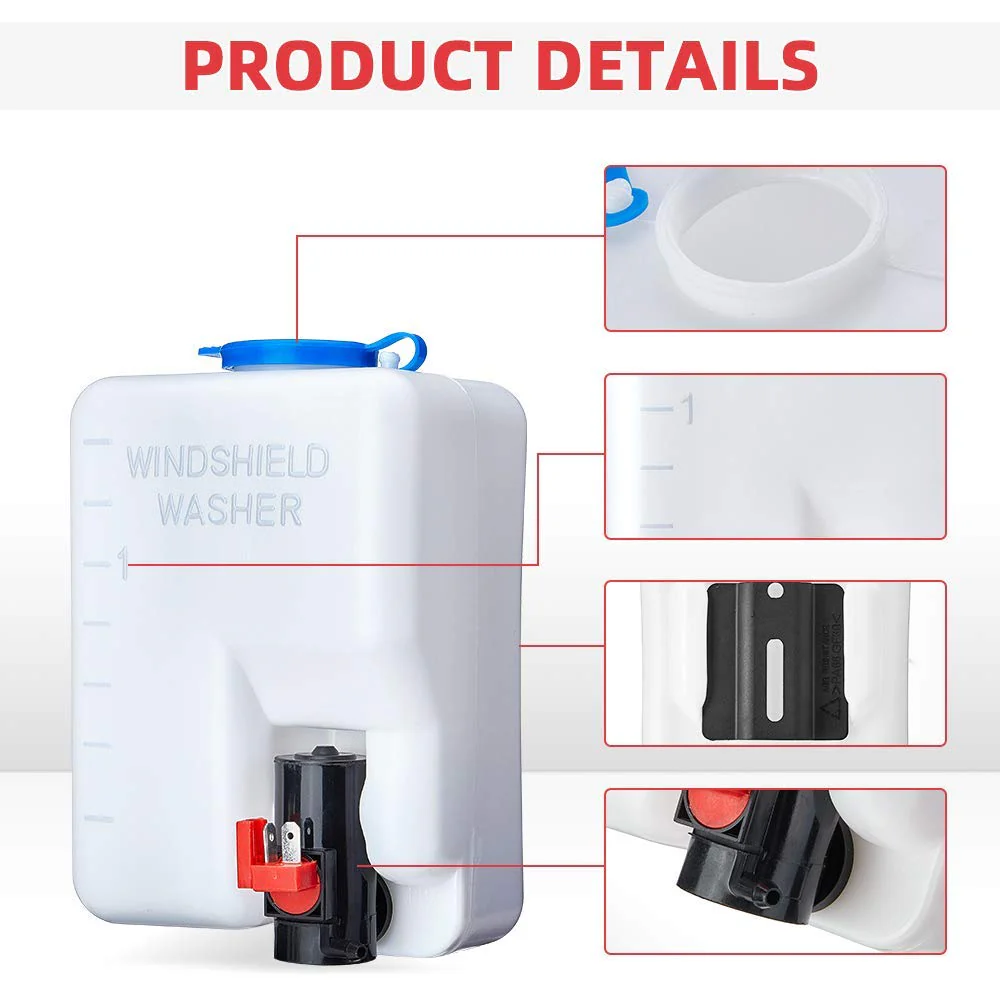 1.5L Universal Car Windshield Washer Pump Reservoir Bottle Kit - Image 7