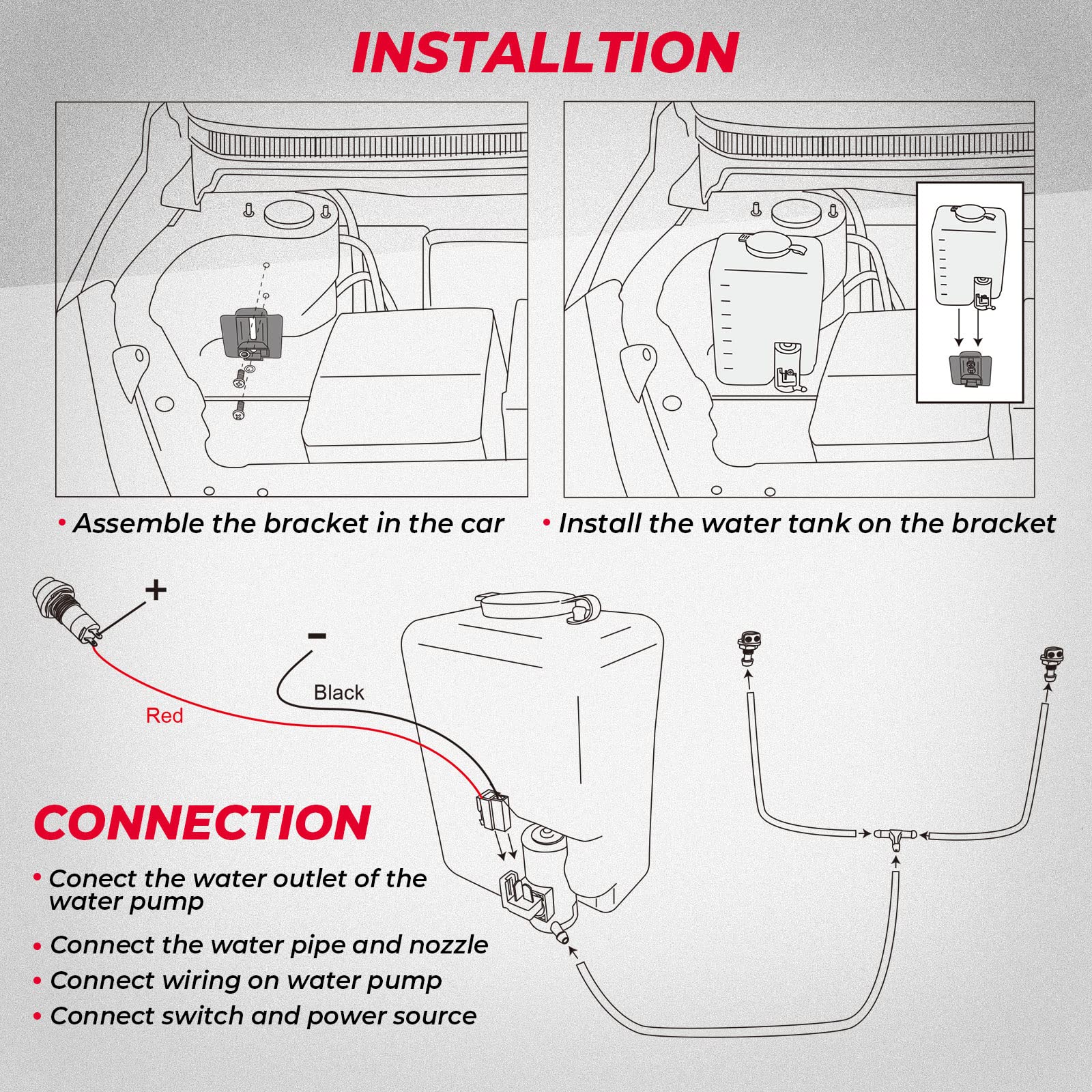 1.5L Universal Car Windshield Washer Pump Reservoir Bottle Kit - Image 8