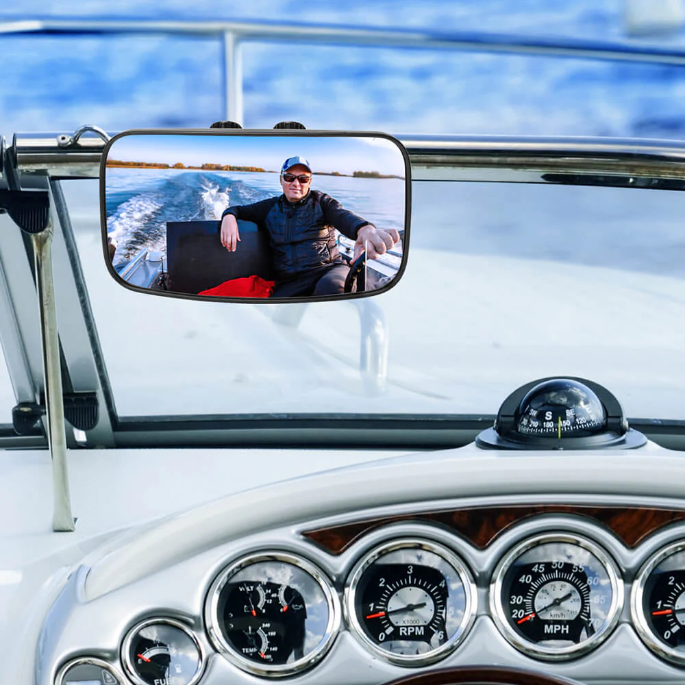 300°Curved Surface Boat Rear Mirror, 4.5"x8" Clamp for Ski Boat Pontoon Boat - Image 6