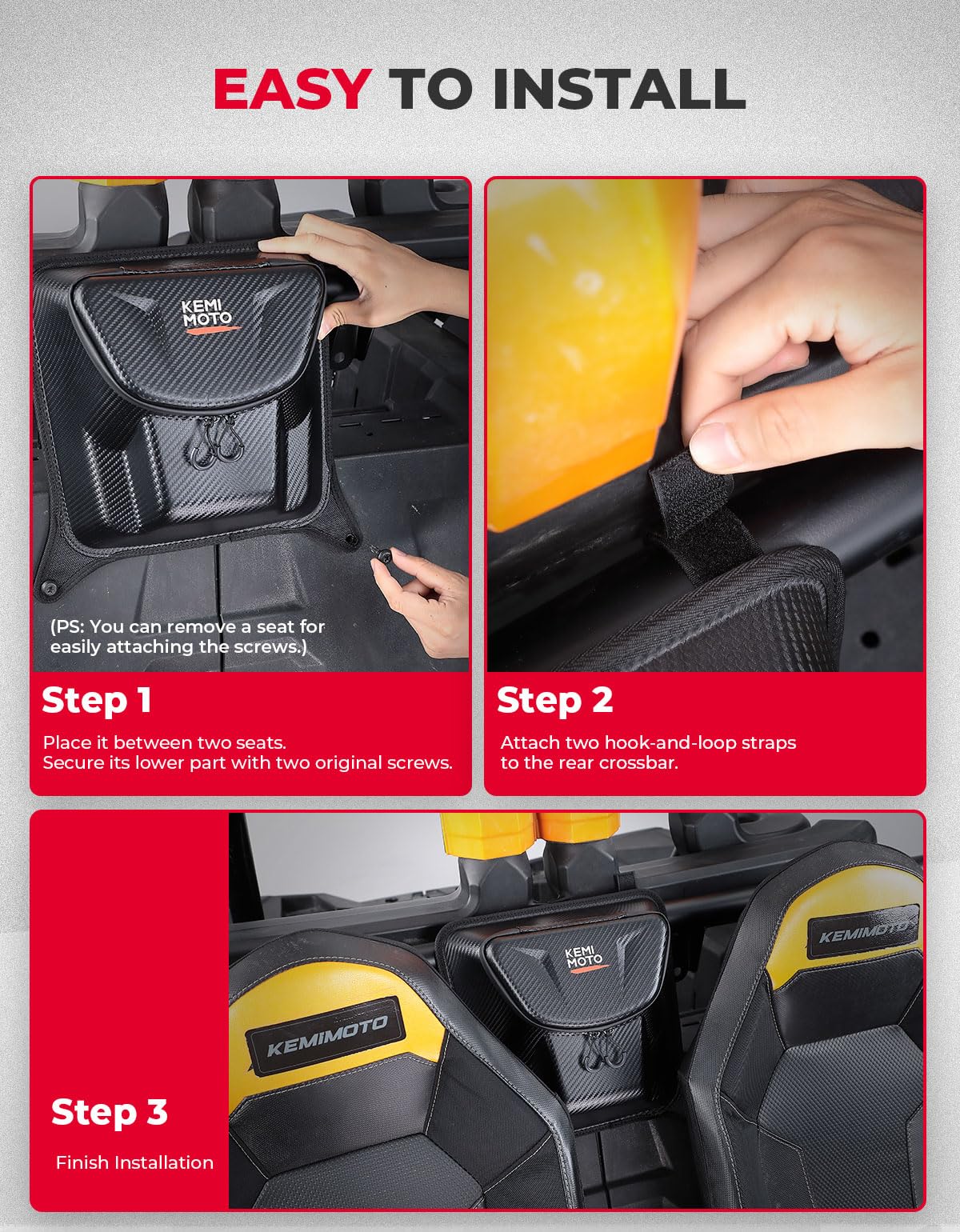 Upgraded EVA UTV Center Storage Bag with PVC Zippers for Polaris RZR - Image 6