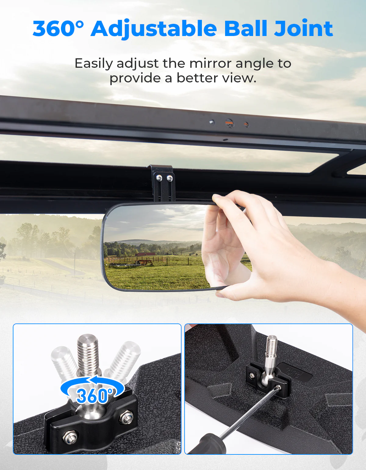 Upgraded Rear View Mirror for Polaris Ranger 500 570 900 XP 1000 XP/Crew 2017-2025 - Image 2