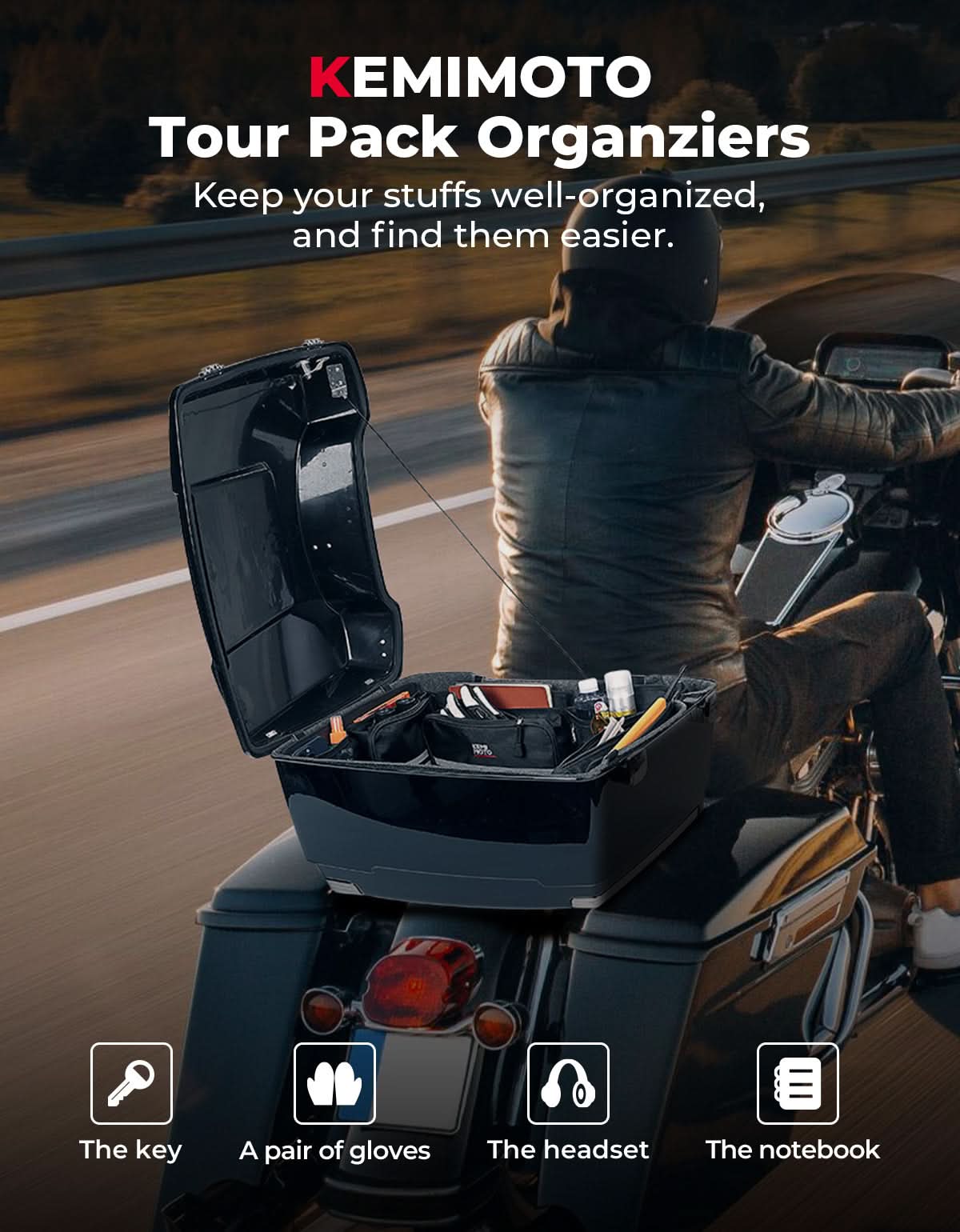 Upgraded Tour Pack Organizers with Hooks for Touring Street Glide Road King 2014-2025 - Image 2