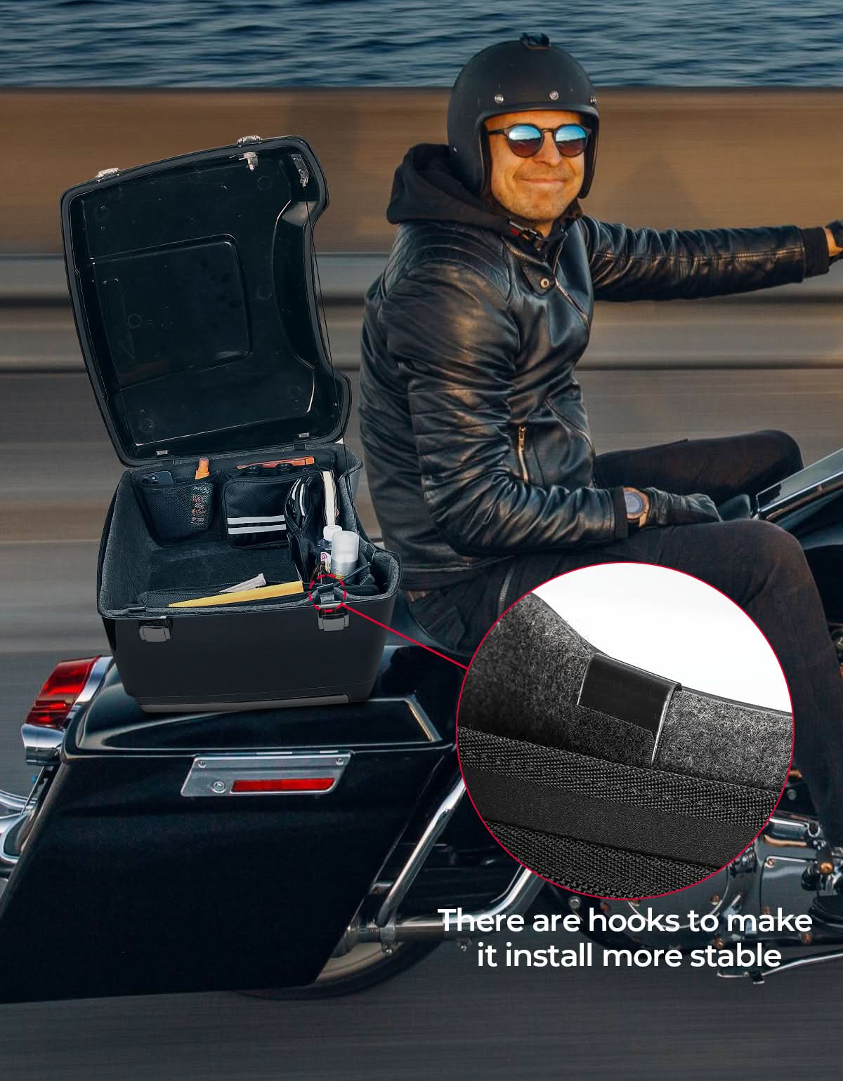 Upgraded Tour Pack Organizers with Hooks for Touring Street Glide Road King 2014-2025 - Image 3