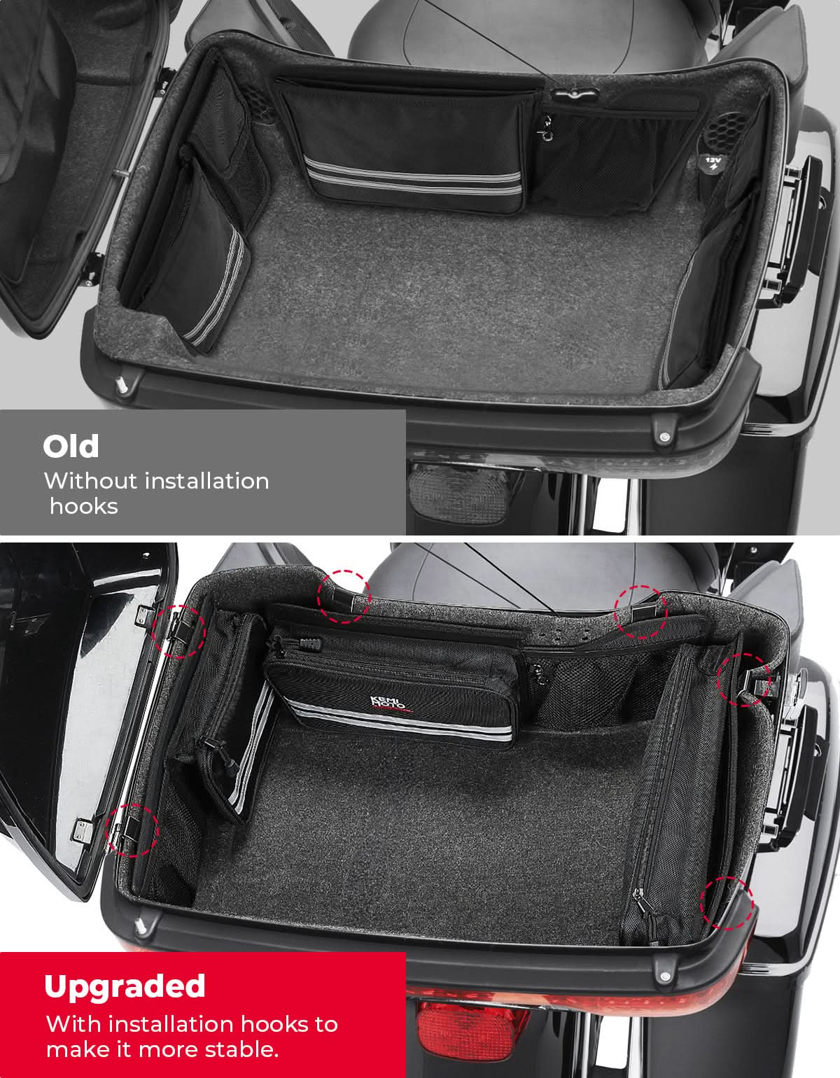 Upgraded Tour Pack Organizers with Hooks for Touring Street Glide Road King 2014-2025 - Image 6