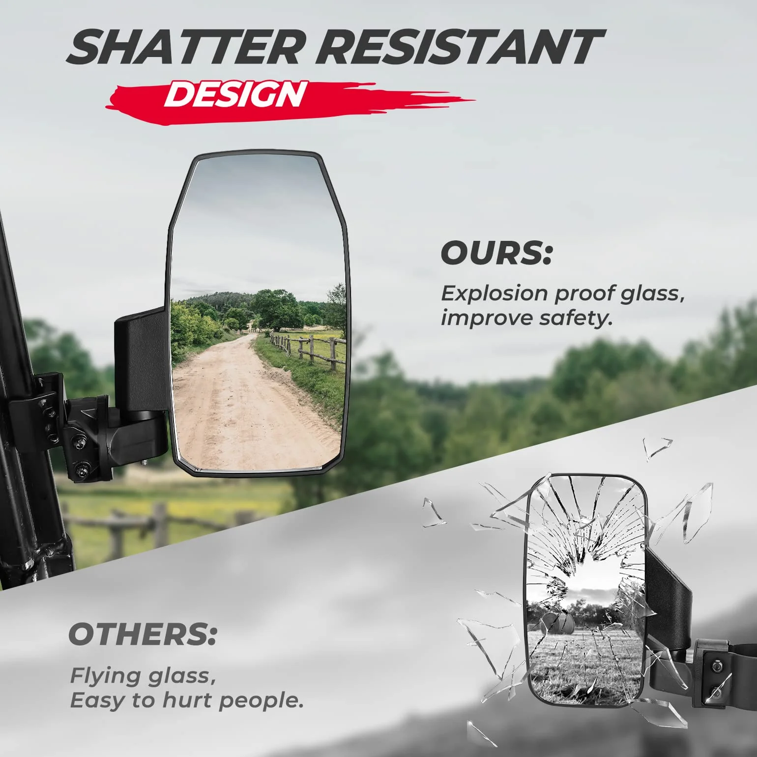 Upgraded UTV Wider Pro-Fit Side Mirrors for Polaris / Can-Am (1 pair) - Image 5