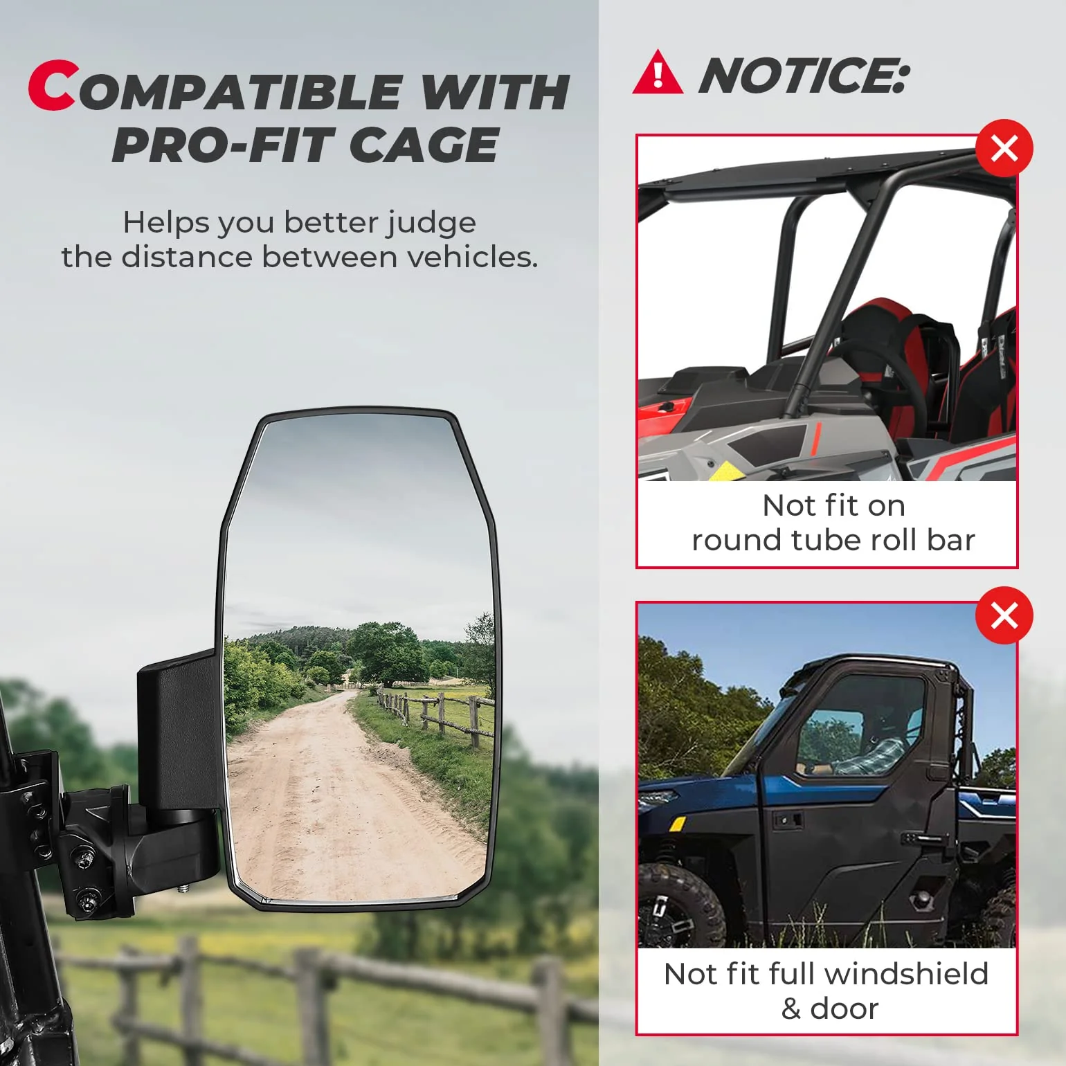 Upgraded UTV Wider Pro-Fit Side Mirrors for Polaris / Can-Am (1 pair) - Image 6