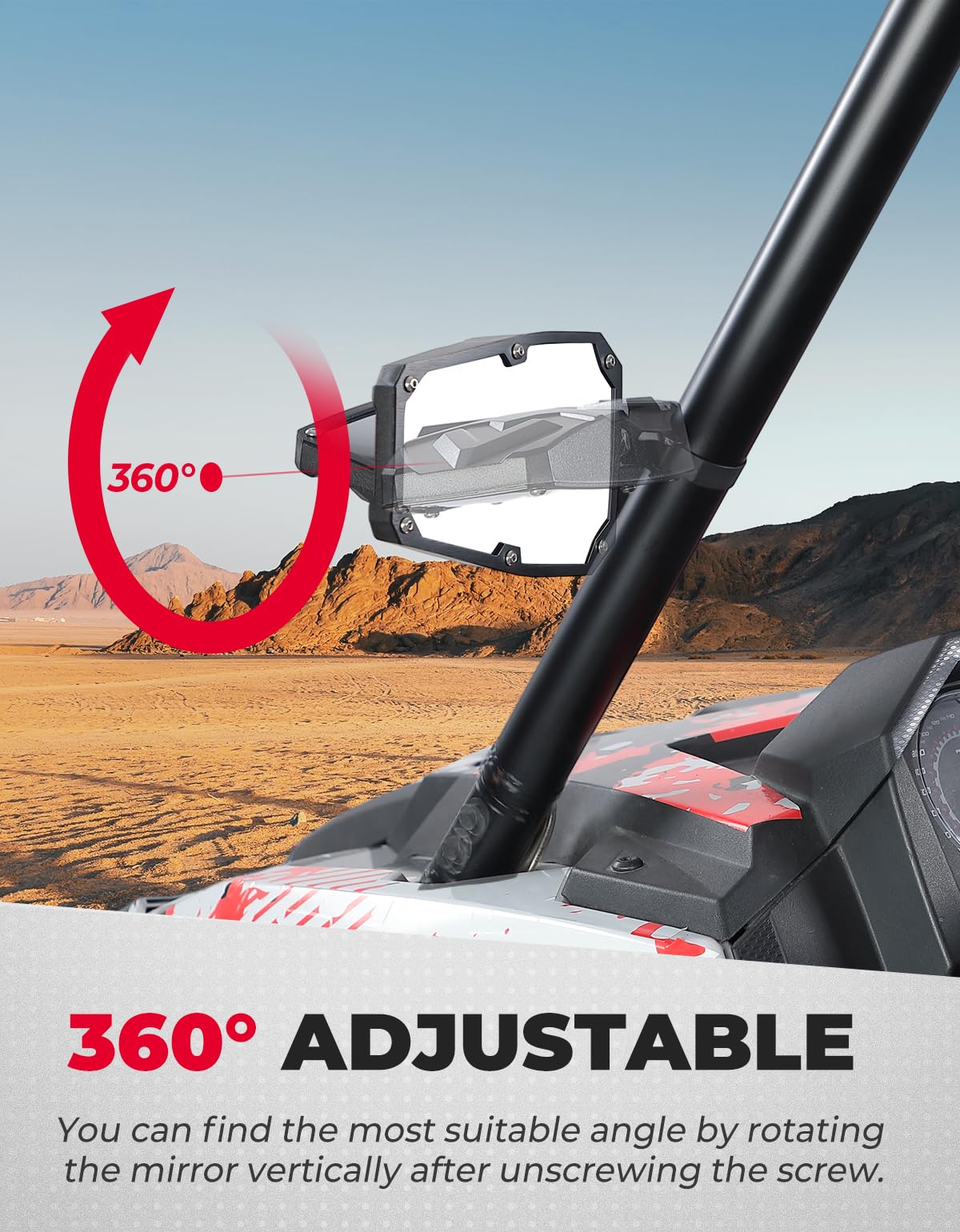 UTV Universal 1.5-1.875 In Side Mirrors for Polaris/Can-Am/Kawasaki - Image 6