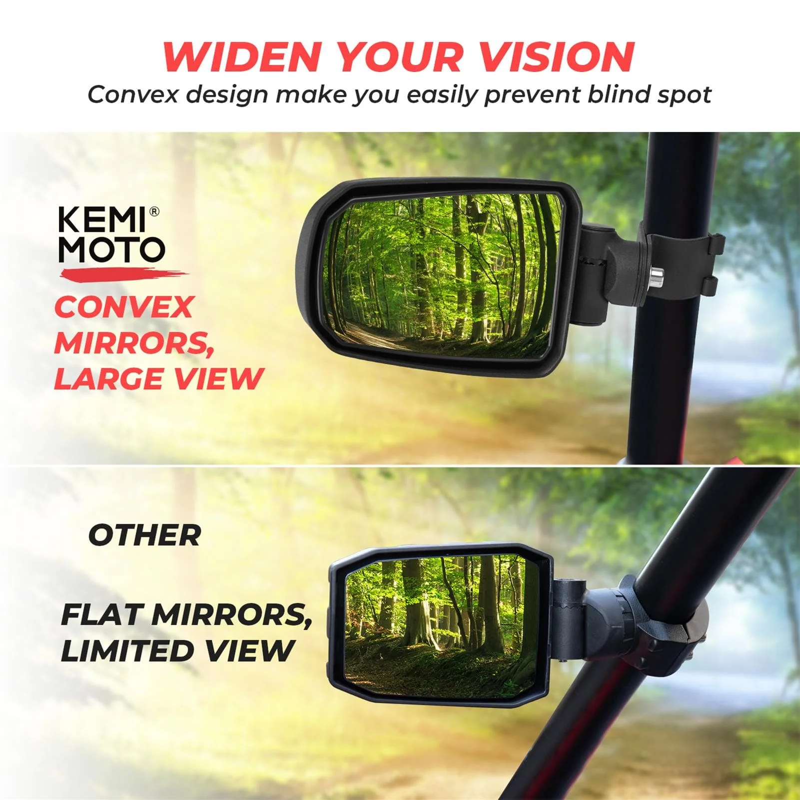 UTV 1.65"-2" Rear View Mirror & 1.75" Round Tube Convex Side Mirror - Image 13