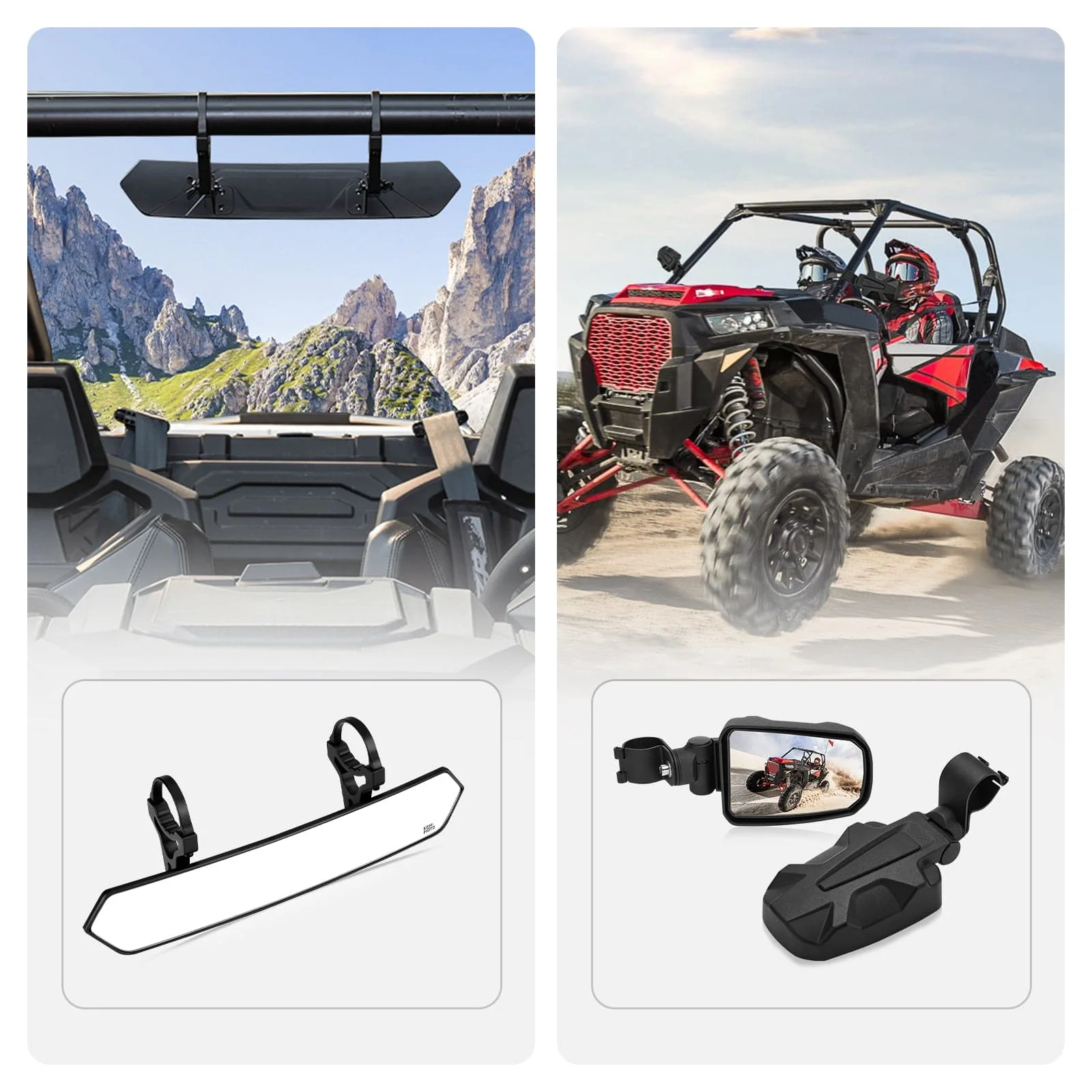 UTV 1.65"-2" Rear View Mirror & 1.75" Round Tube Convex Side Mirror - Image 16