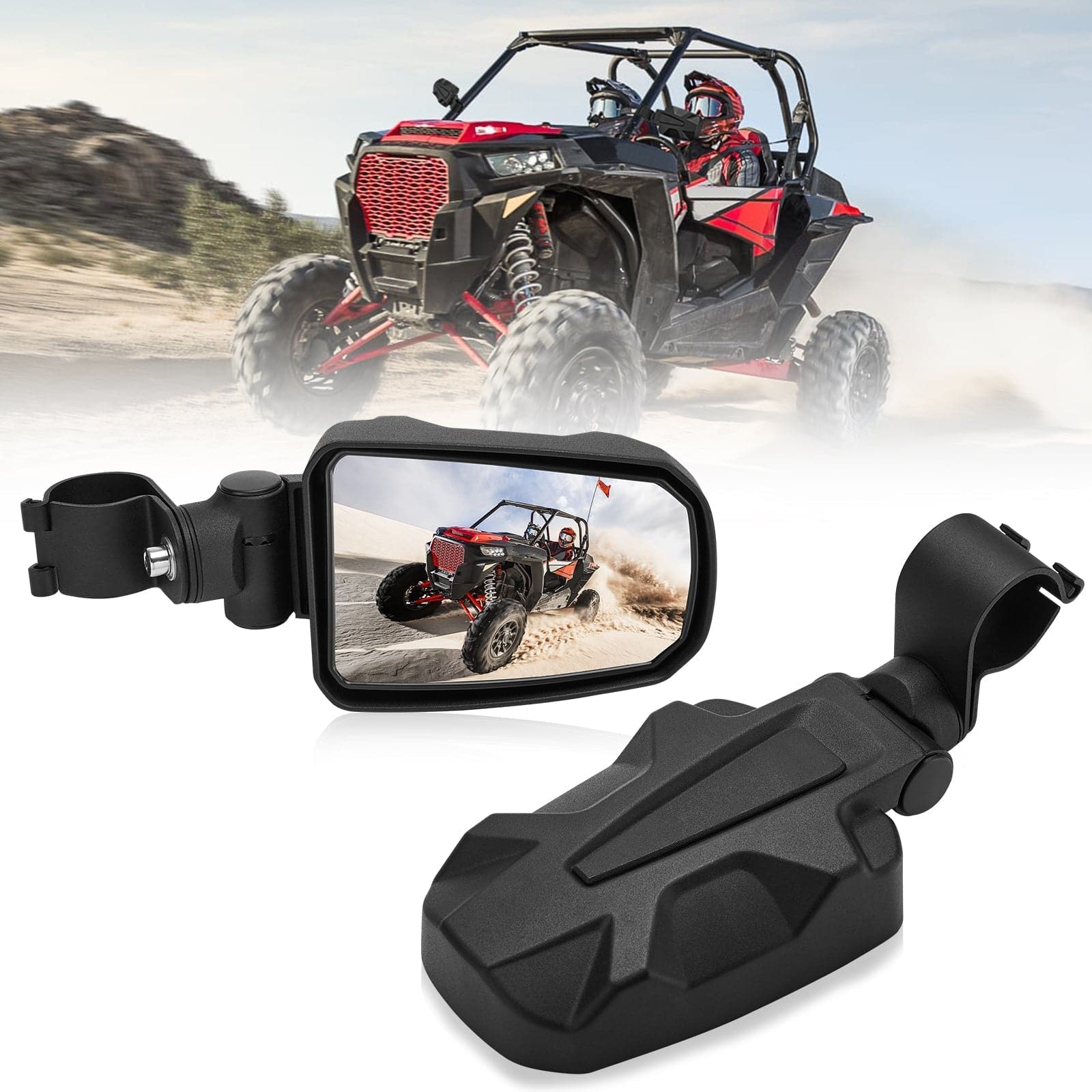 UTV 1.65"-2" Rear View Mirror & 1.75" Round Tube Convex Side Mirror - Image 3