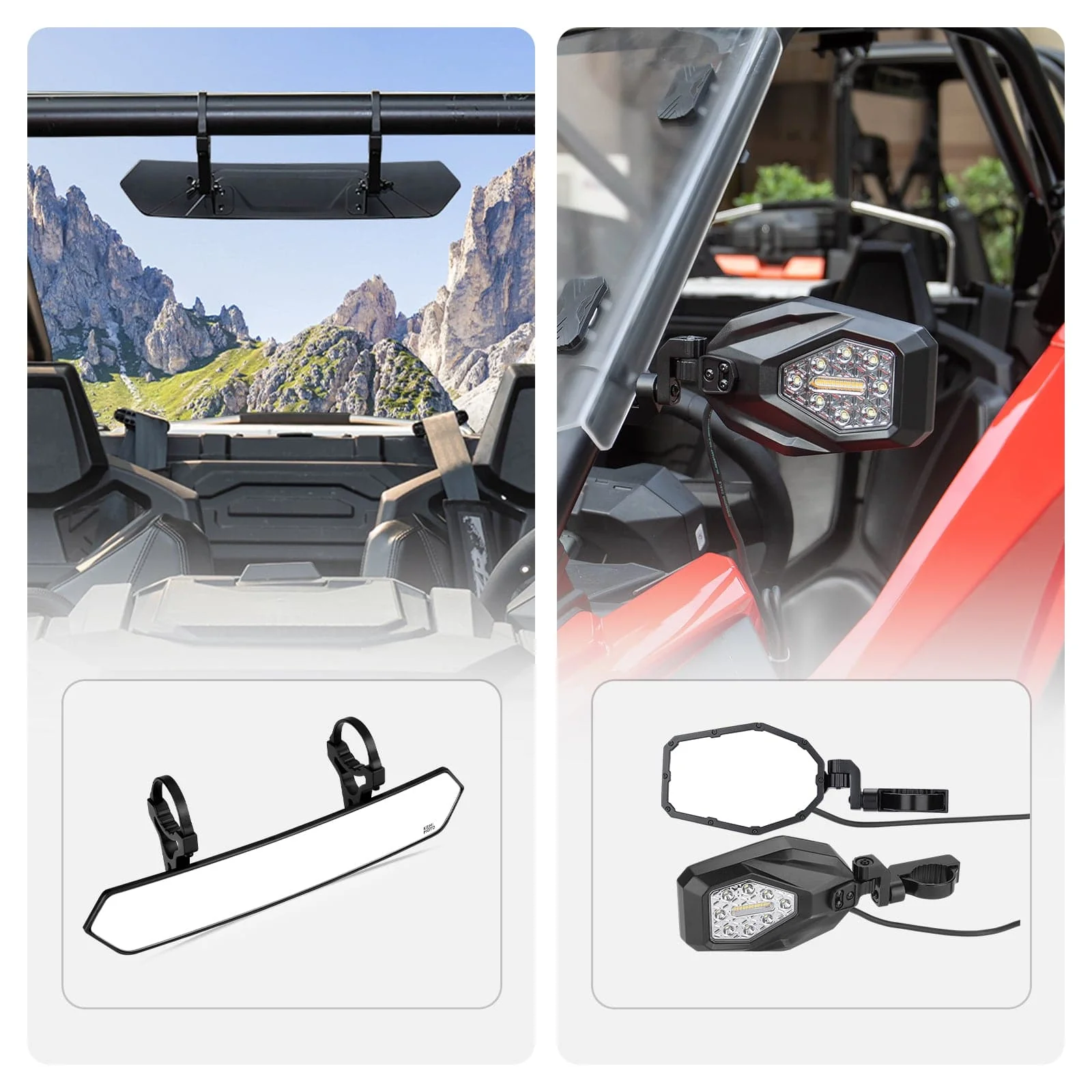 UTV 1.65"-2" Tube Rear View Mirror & UTV 1.6"-2" Tube LED Side Mirrors - Image 15
