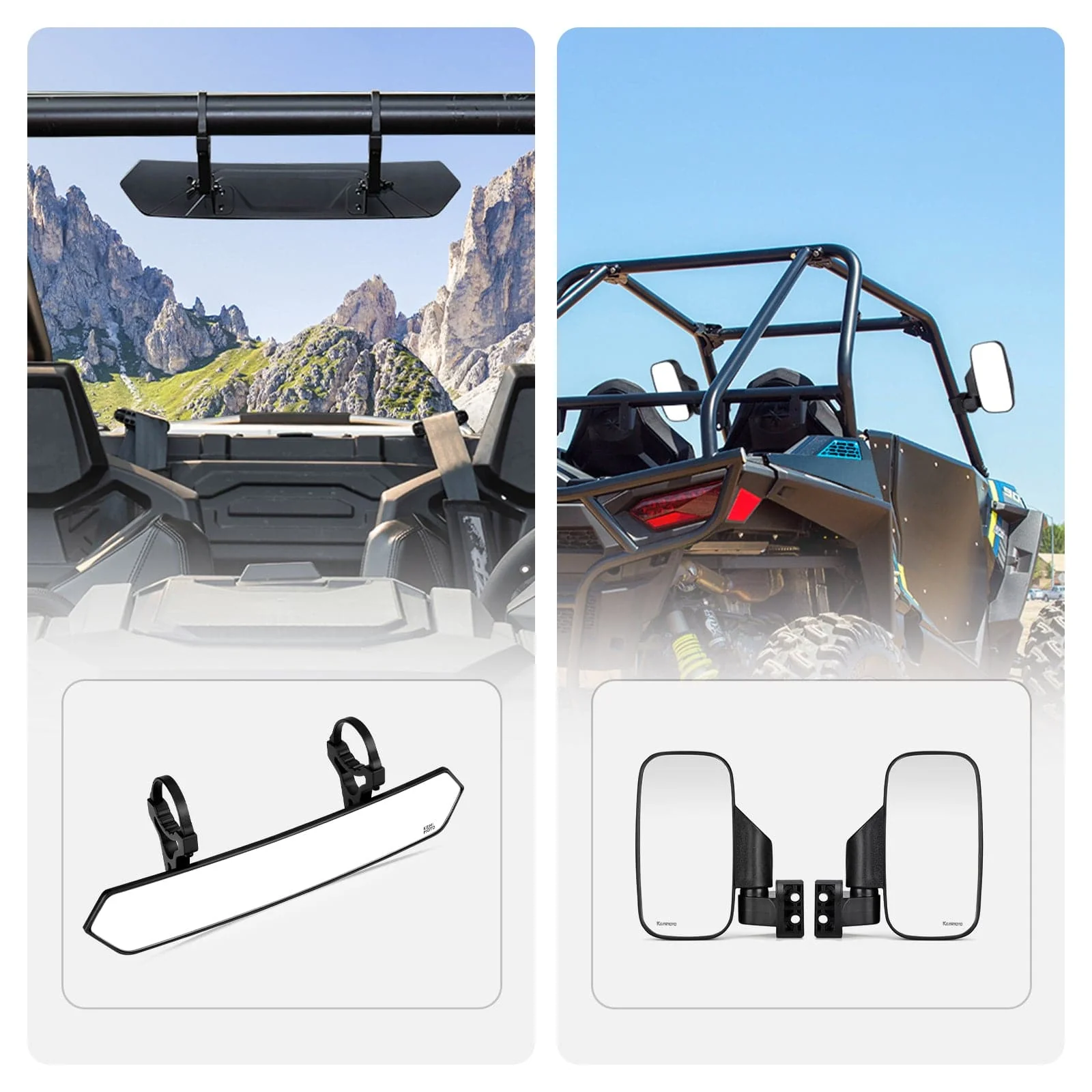 UTV Adjustable Rear View Mirror & Side Mirrors for 1.75"-2" Round Tube - Image 14