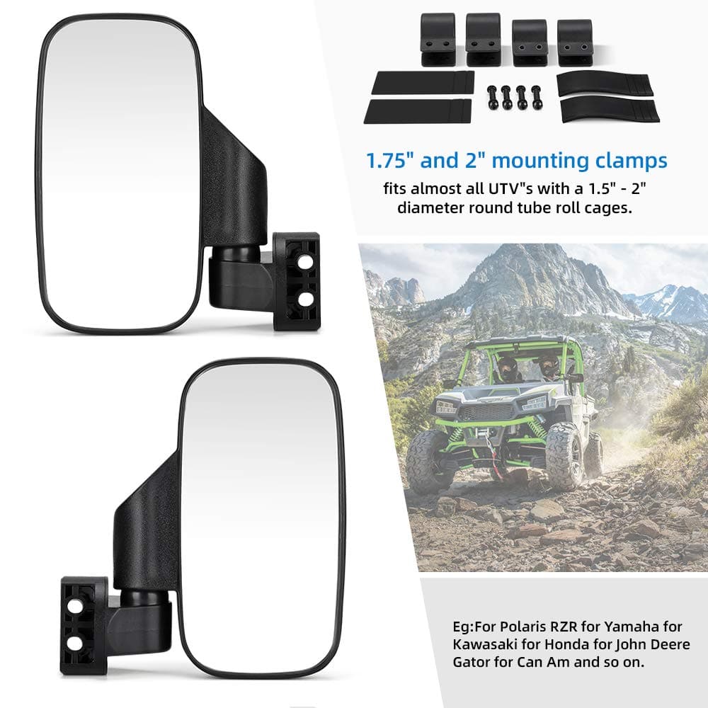 UTV Adjustable Rear View Mirror & Side Mirrors for 1.75"-2" Round Tube - Image 5
